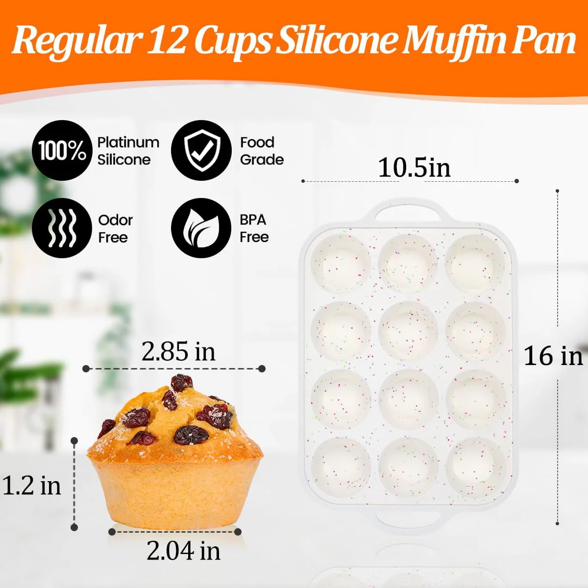Silicone Muffin Pan, with Metal Reinforced Frame 2.8 Inch Regular Size Silicone Cupcake Pan Nonstick 12 Cups for Baking Homemade Muffins, Cupcakes, Egg Bites 2 Pack Dishwasher Safe BPA Free - Image 8