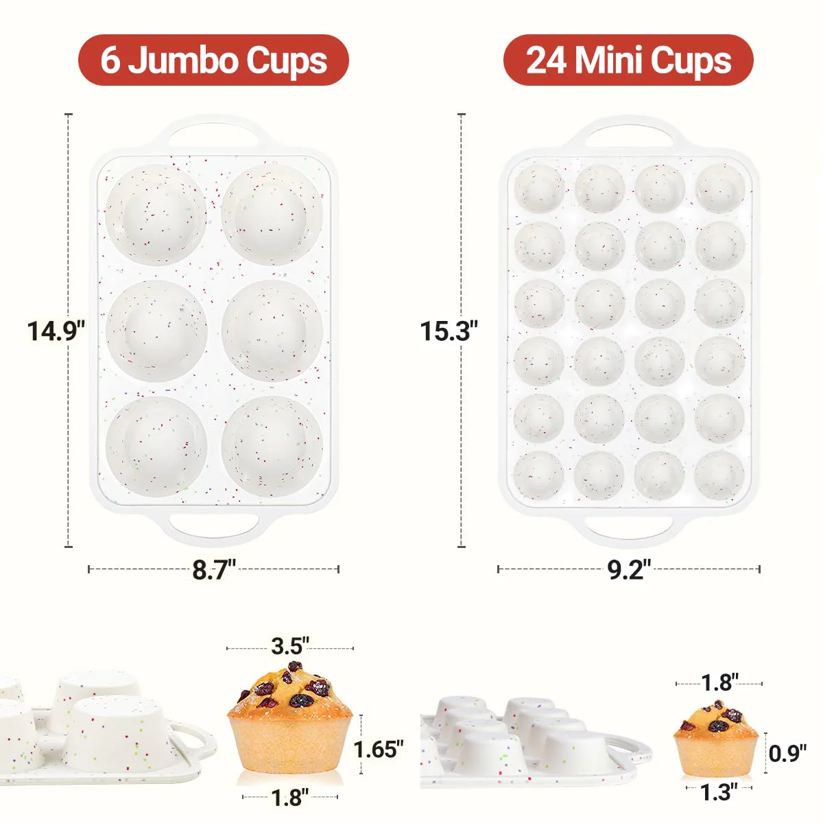 Silicone Muffin Pans for Baking, Metal Reinforced Frame Jumbo 6 Cups & Mini 24 Cups Cupcake Pan Nonstick Muffin Pan for Homemade Baking Easy to Handle - Image 6
