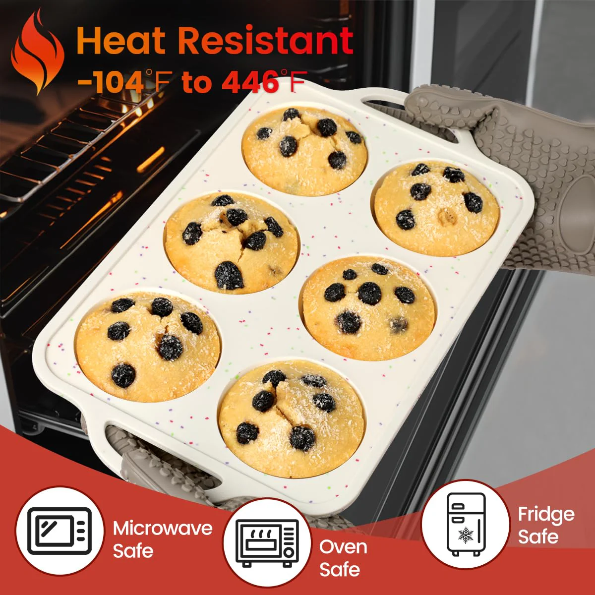 Silicone Muffin Pans for Baking, Metal Reinforced Frame Jumbo 6 Cups & Regular 12 Cups Cupcake Pan Nonstick Muffin Pan for Homemade Baking Easy to Handle - Image 3