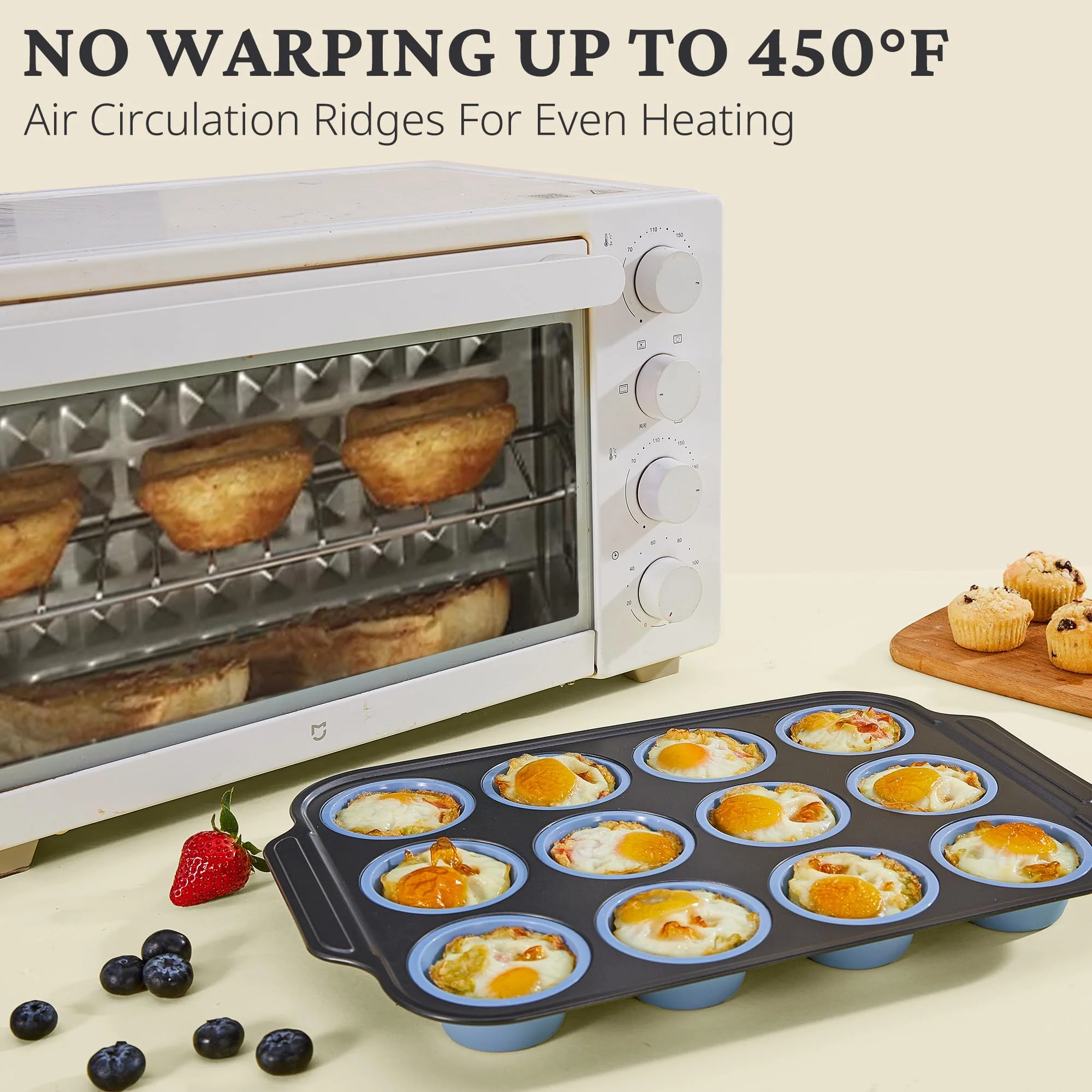 Silicone Muffin Pans for Baking with Metal Frame, Egg Bite Molds, Cupcake Pans 12 Regular Size, Muffin Tins Easy to Pop Nonstick Non Toxic Bakeware for Oven,Blue - Image 2