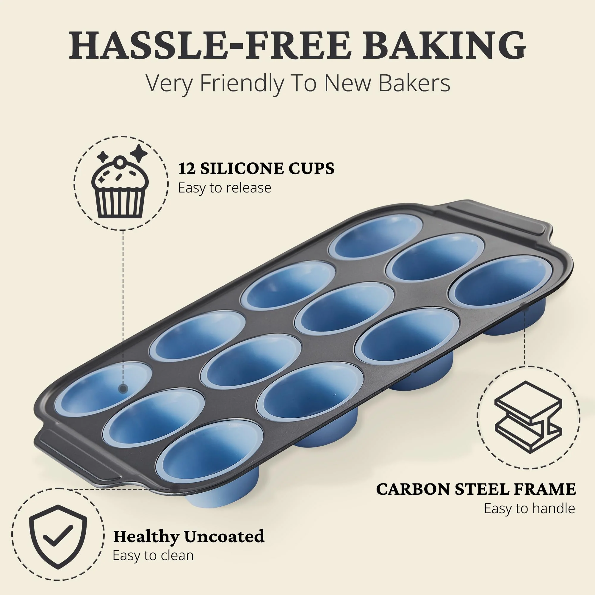 Silicone Muffin Pans for Baking with Metal Frame, Egg Bite Molds, Cupcake Pans 12 Regular Size, Muffin Tins Easy to Pop Nonstick Non Toxic Bakeware for Oven,Blue - Image 4