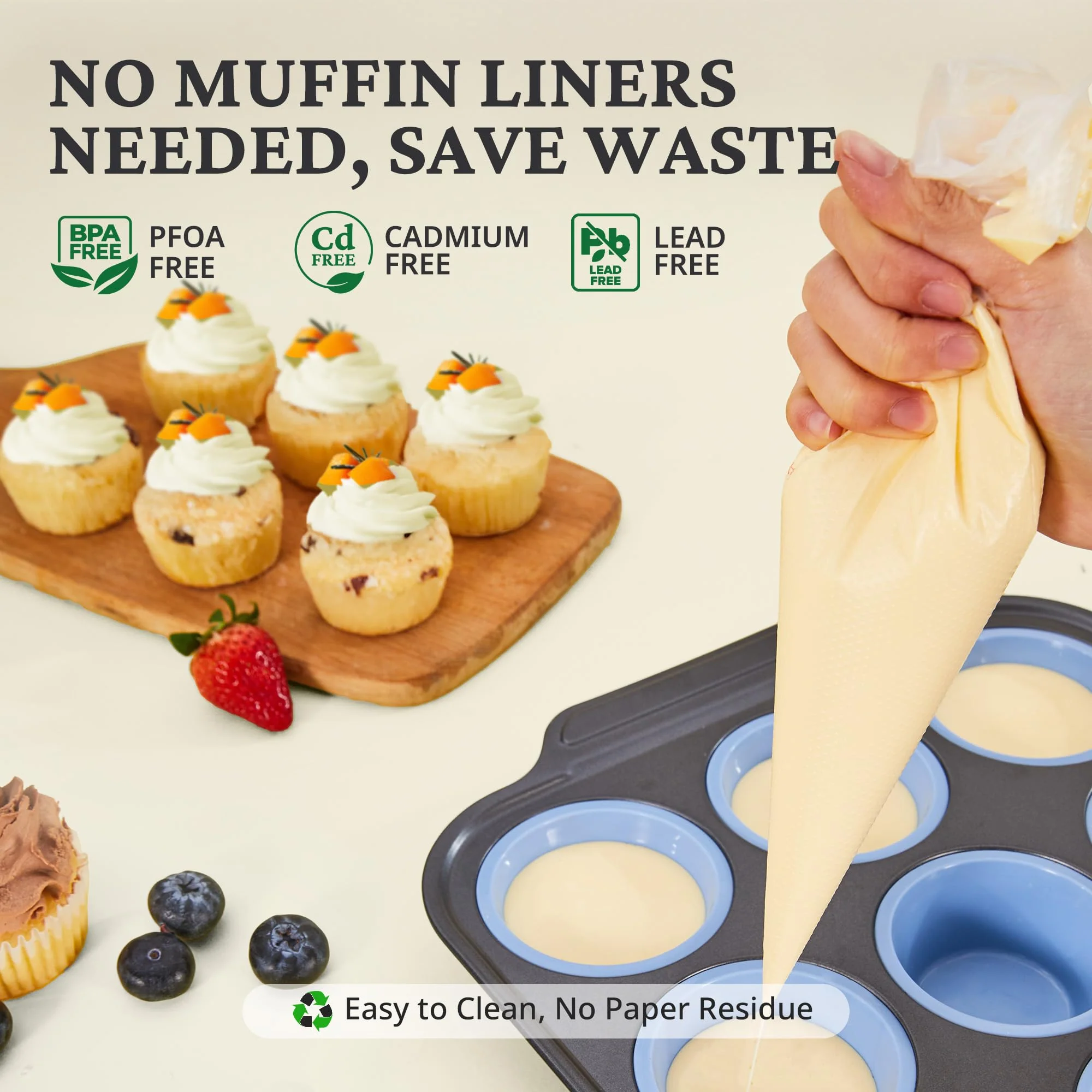 Silicone Muffin Pans for Baking with Metal Frame, Egg Bite Molds, Cupcake Pans 12 Regular Size, Muffin Tins Easy to Pop Nonstick Non Toxic Bakeware for Oven,Blue - Image 5