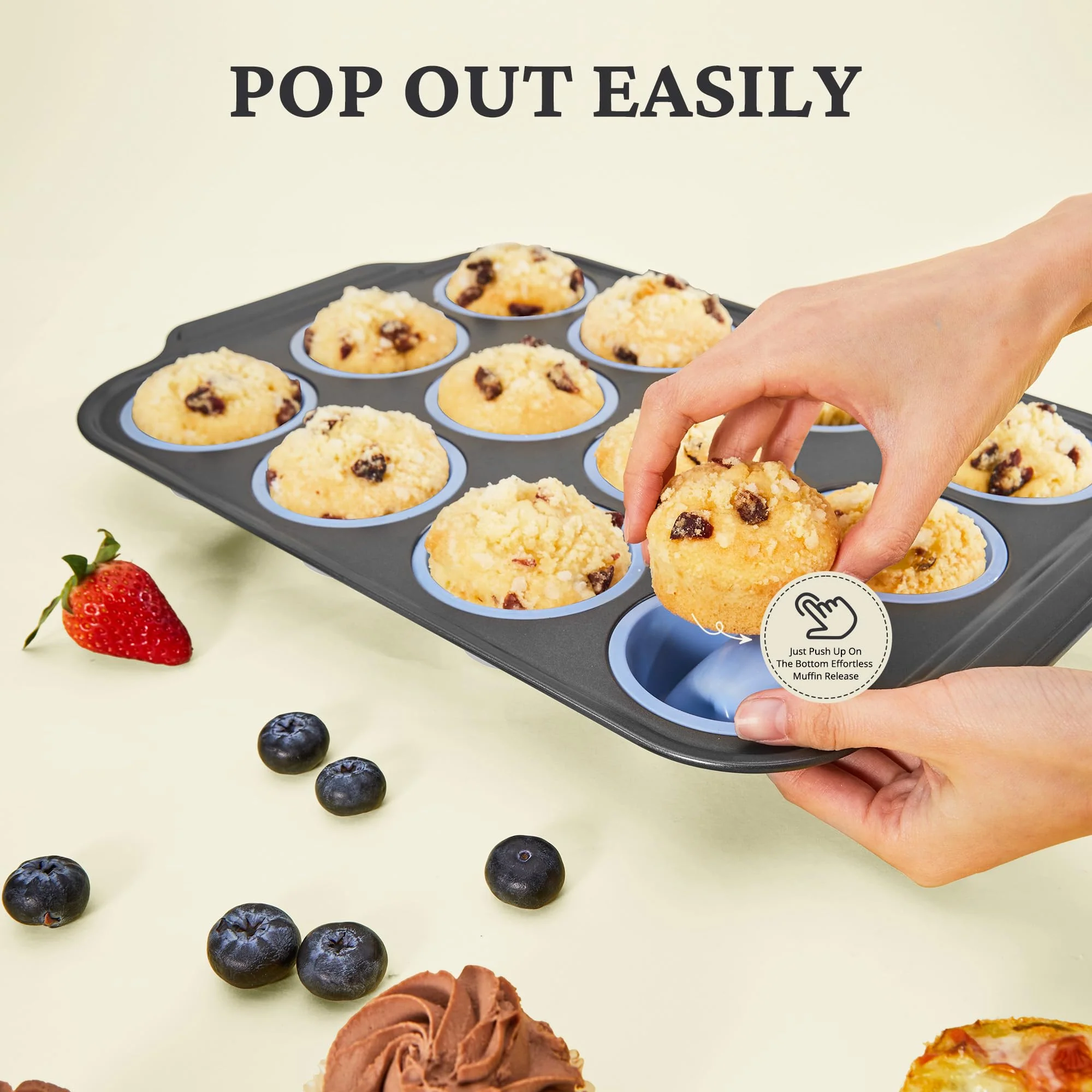 Silicone Muffin Pans for Baking with Metal Frame, Egg Bite Molds, Cupcake Pans 12 Regular Size, Muffin Tins Easy to Pop Nonstick Non Toxic Bakeware for Oven,Blue - Image 6
