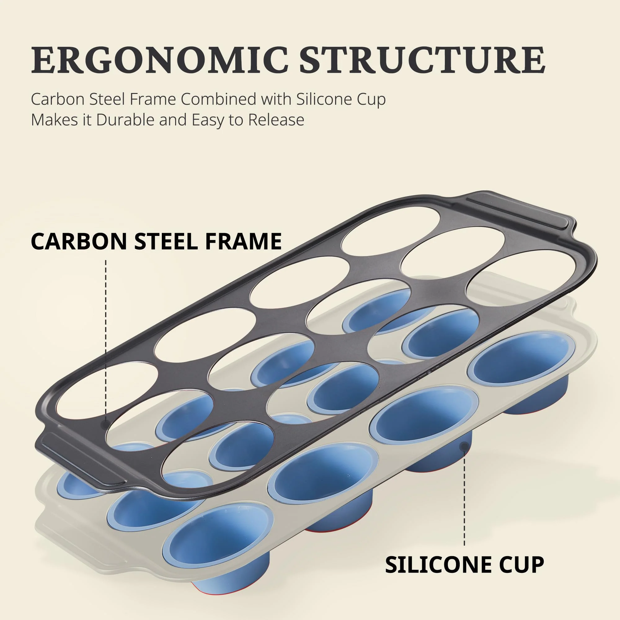Silicone Muffin Pans for Baking with Metal Frame, Egg Bite Molds, Cupcake Pans 12 Regular Size, Muffin Tins Easy to Pop Nonstick Non Toxic Bakeware for Oven,Blue - Image 8