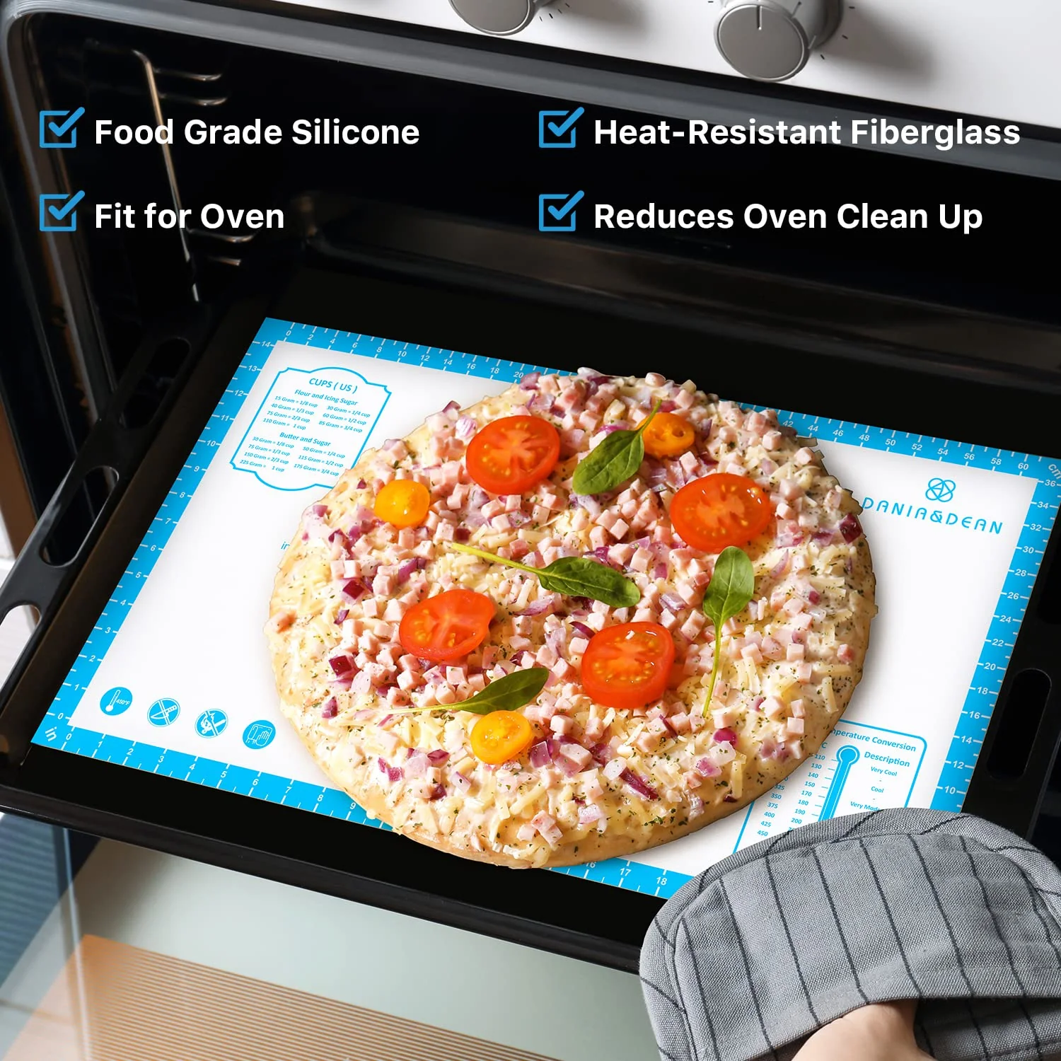 Silicone Pastry Mat,28" x 20" Nonstick Large Durable Silicone Sheet Mat with Measurement Non-slip Dough Rolling Mat for Pie Crust, Pizza, Cookies - Image 8