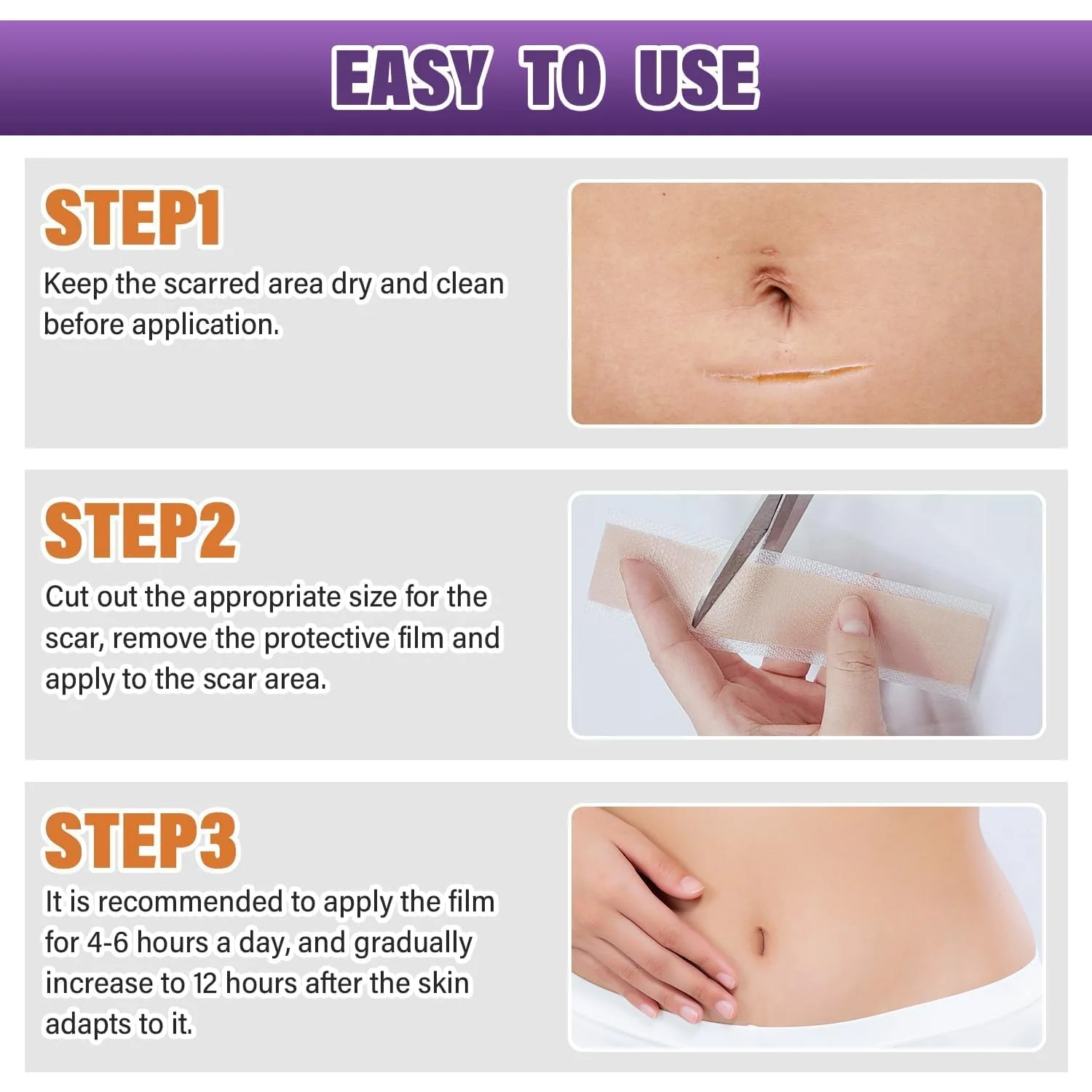 Silicone Scar Sheets,Silicone Scar Tape,Silicone Scar Removal Strips for Surgical,C-Section,Tummy Tuck,Keloid Scars (1.6"X 59" Roll-1.5M) Keloid Bump Removal - Image 8