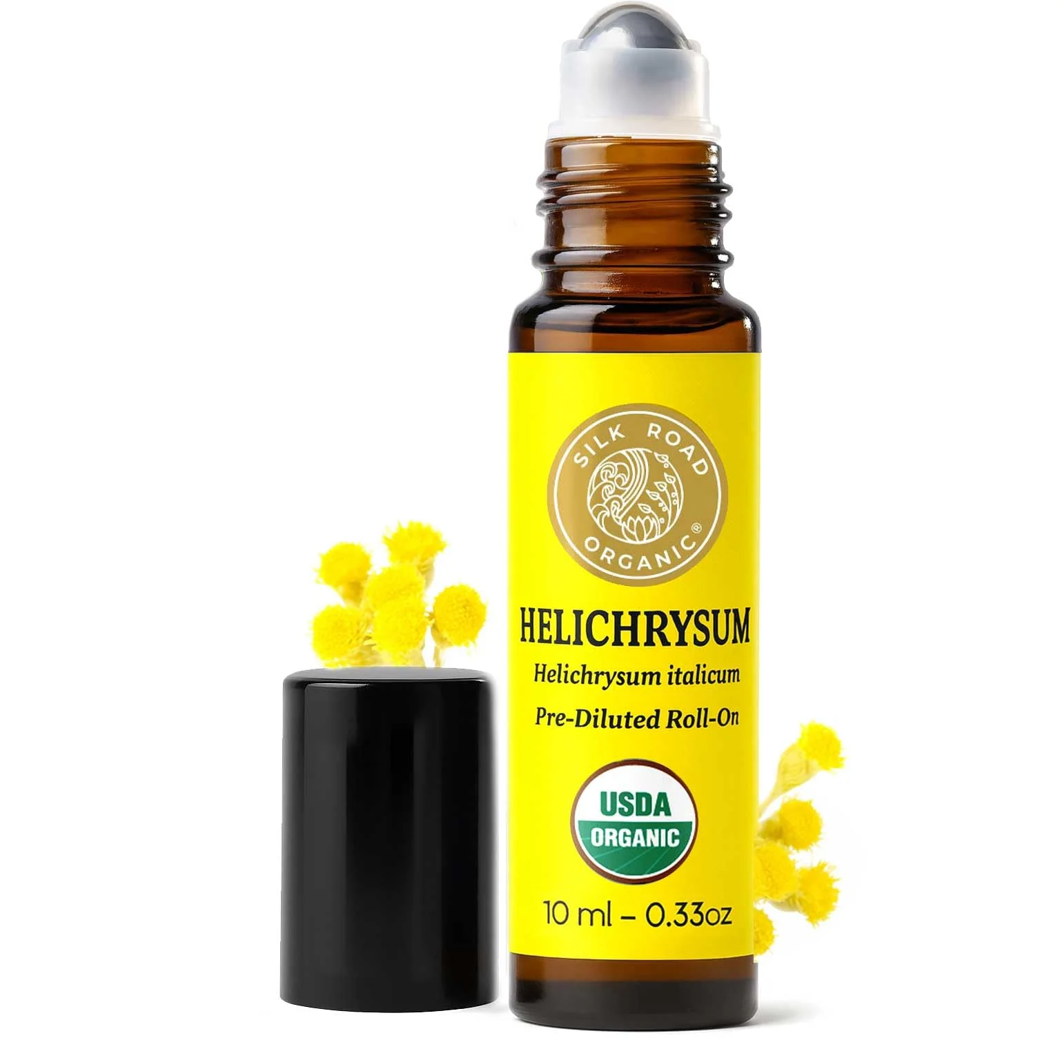 Silk Road Organic Helichrysum Italicum Essential Oil Roll on for Skin Care, Wrinkles, Scars, Bruises - USDA Certified Immortelle Oil 10ml Aromatherapy Roller - Always Pure, Always Organic - Image 2