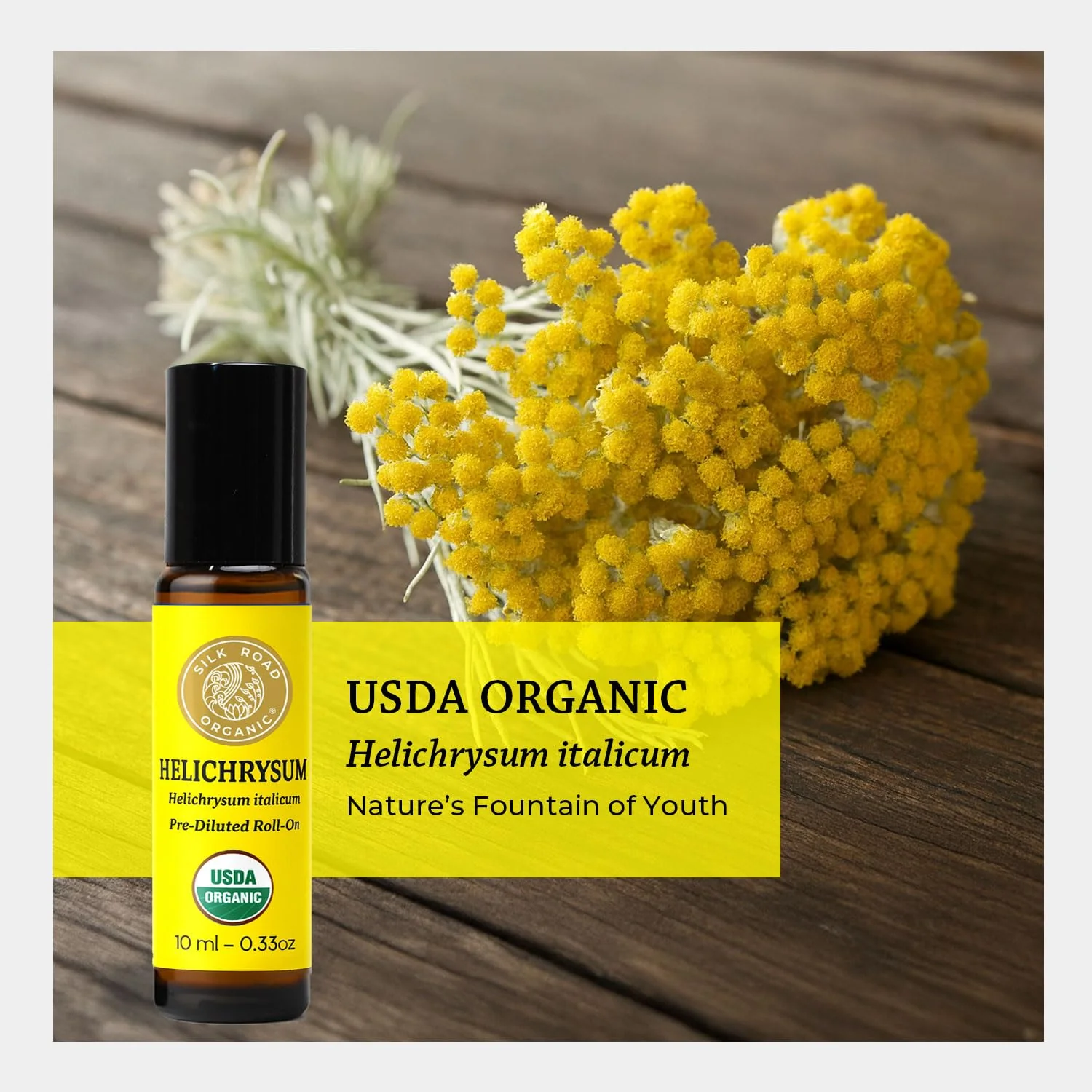Silk Road Organic Helichrysum Italicum Essential Oil Roll on for Skin Care, Wrinkles, Scars, Bruises - USDA Certified Immortelle Oil 10ml Aromatherapy Roller - Always Pure, Always Organic - Image 7