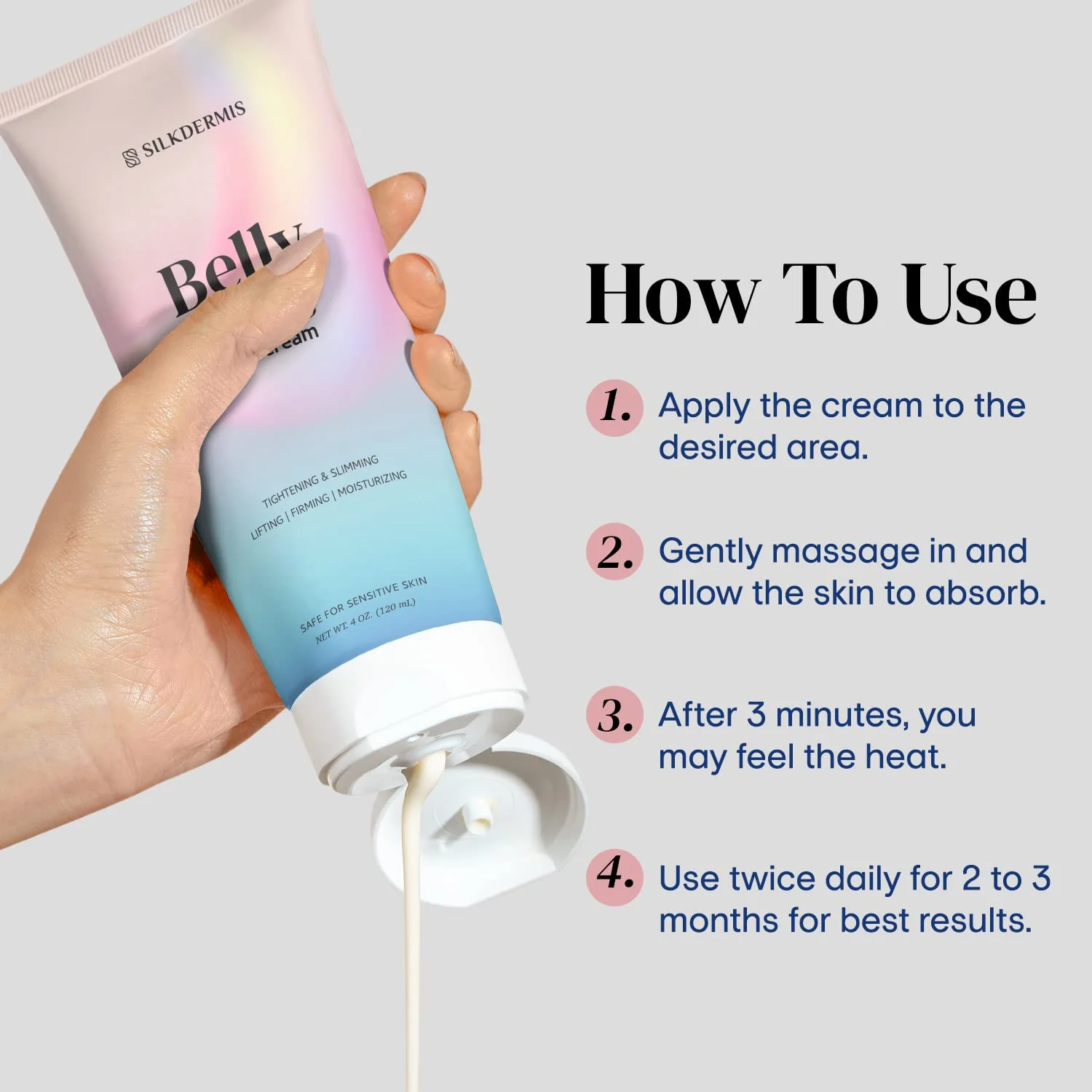 SILKDERMIS B Flat Belly Firming Cream - Skin Tightening & Cellulite Cream for Stomach, Thighs & Butt, Moisturizing Firming Lotion with Powerful Natural Ingredients , 120 ML - Image 4