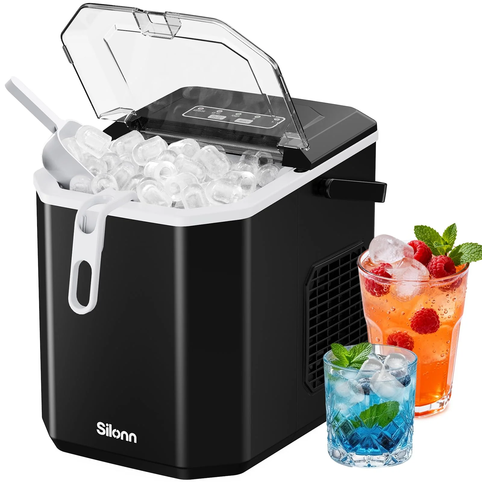 Silonn Ice Maker Countertop, Portable Ice Machine with Carry Handle, Self-Cleaning Ice Makers with Basket and Scoop, 9 Cubes in 6 Mins, 26 lbs per Day, Ideal for Home, Kitchen, Camping, RV - Image 2