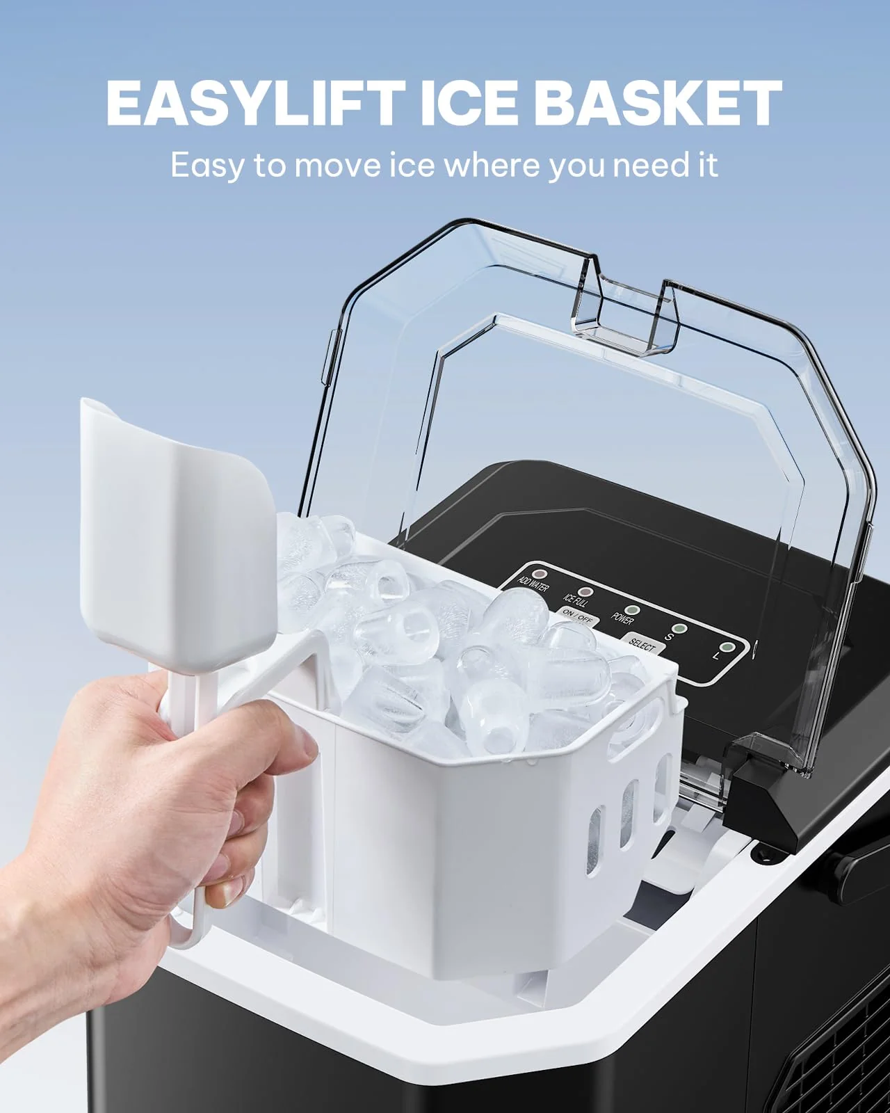 Silonn Ice Maker Countertop, Portable Ice Machine with Carry Handle, Self-Cleaning Ice Makers with Basket and Scoop, 9 Cubes in 6 Mins, 26 lbs per Day, Ideal for Home, Kitchen, Camping, RV - Image 3