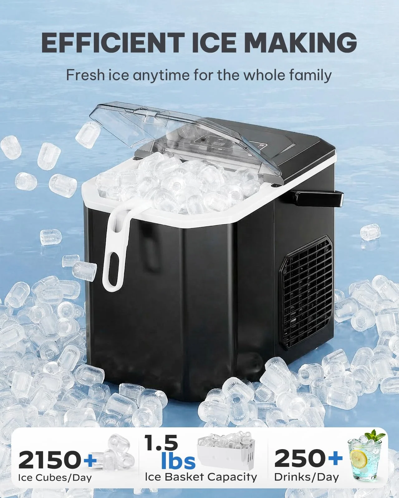 Silonn Ice Maker Countertop, Portable Ice Machine with Carry Handle, Self-Cleaning Ice Makers with Basket and Scoop, 9 Cubes in 6 Mins, 26 lbs per Day, Ideal for Home, Kitchen, Camping, RV - Image 5