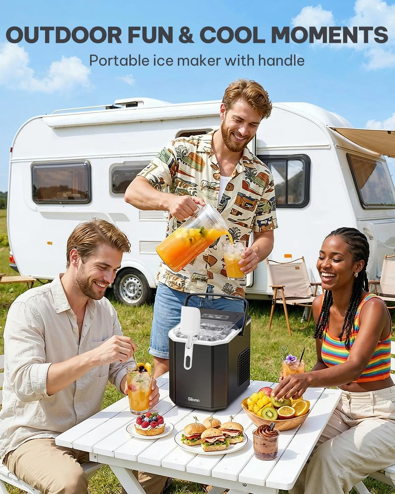 Silonn Ice Maker Countertop, Portable Ice Machine with Carry Handle, Self-Cleaning Ice Makers with Basket and Scoop, 9 Cubes in 6 Mins, 26 lbs per Day, Ideal for Home, Kitchen, Camping, RV - Image 8