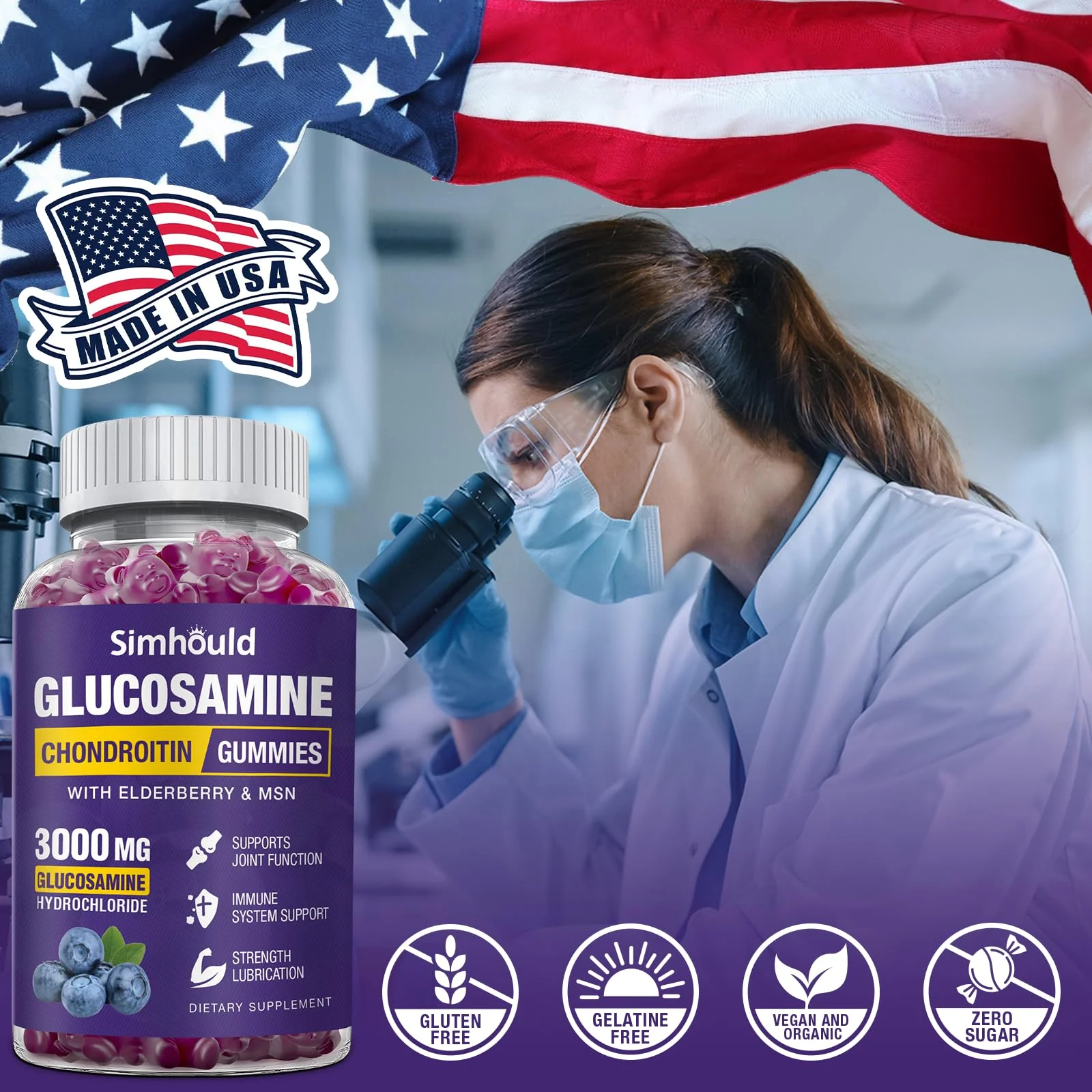 Simhould 2 Packs Glucosamine Chondroitin Gummies - 3000MG Extra Strength Joint Support Supplement with MSM & Elderberry, Flexibility, Antioxidant Immune Support Gummy for Adults, Men & Women - Image 3