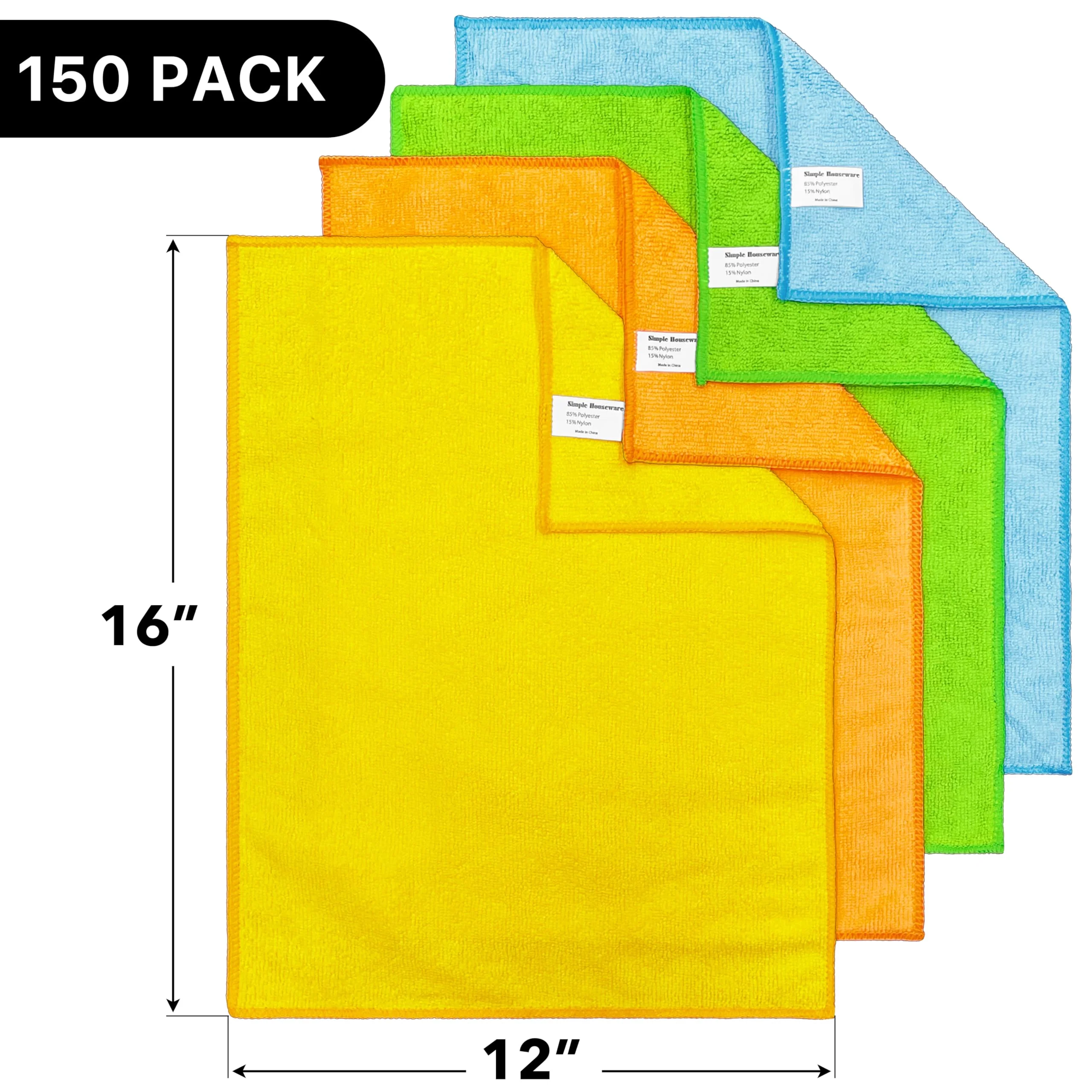 Simple Houseware Microfiber Cleaning Cloth 150 Pack, 12" x 16", 4 Colors - Image 8