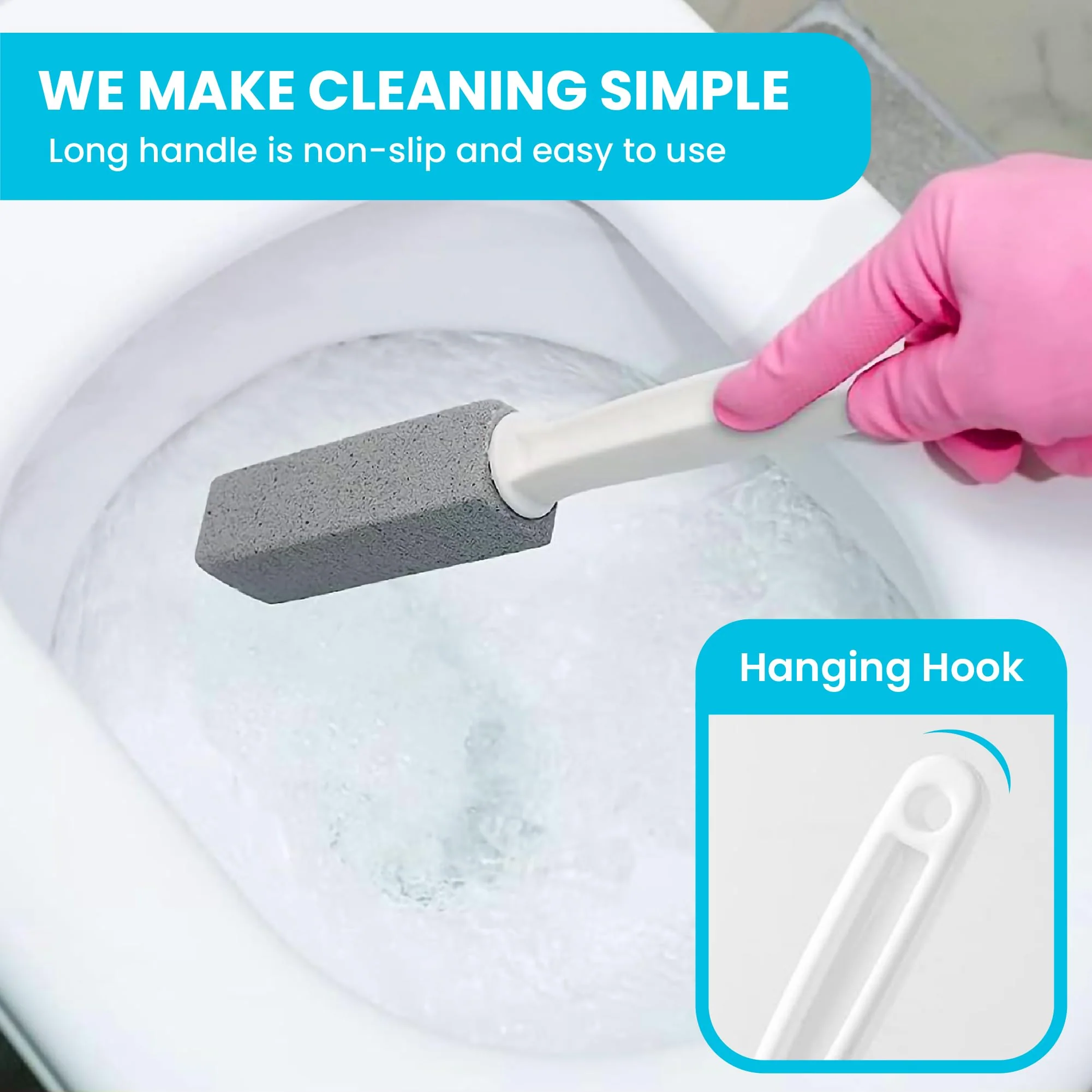 Simple Life Pumice Stone Toilet Bowl Cleaner | Toilet Pumice Stone with Extra Long Handle | Scouring Stick for Toilet Cleaning, Stain Removal on Toilets, Grills, Tiles, Grout & Pools | 4 Pack - Image 5
