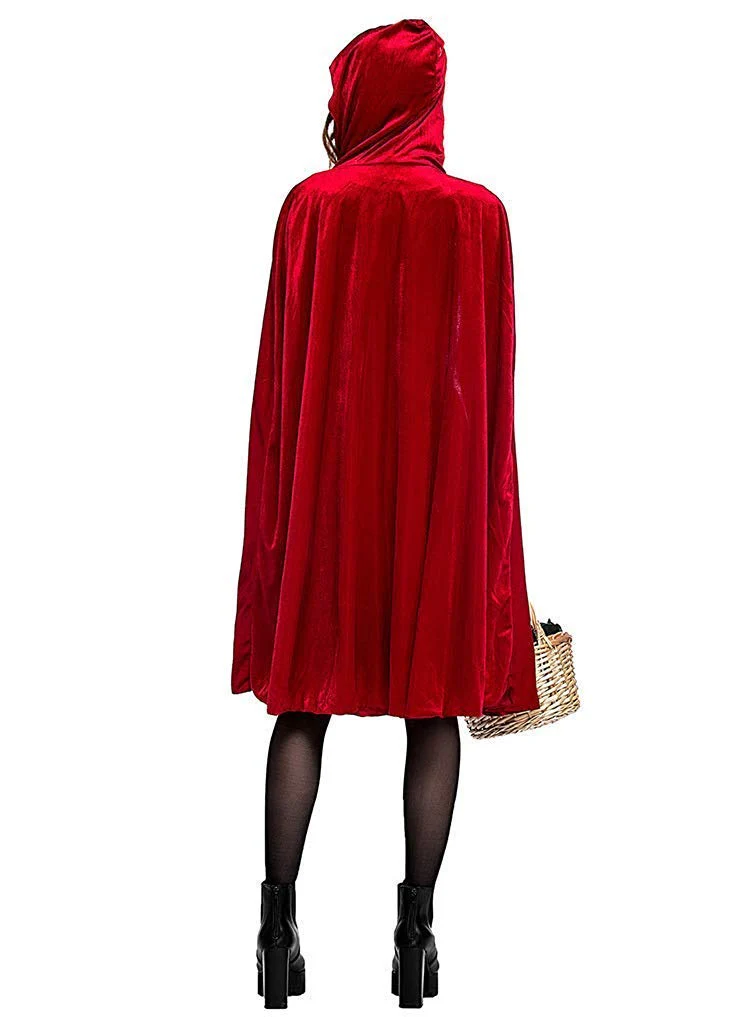 Simplecc Women Little Red Riding Hood Costume Christmas Halloween Party Dress with Cape Medium - Image 2