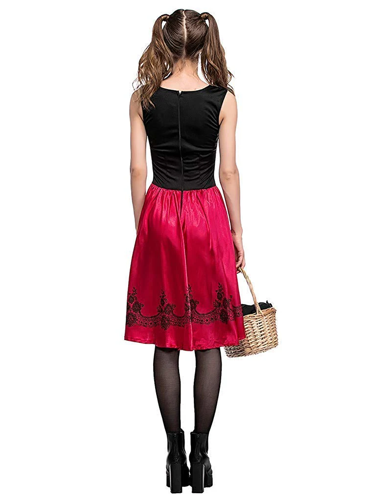 Simplecc Women Little Red Riding Hood Costume Christmas Halloween Party Dress with Cape Medium - Image 3