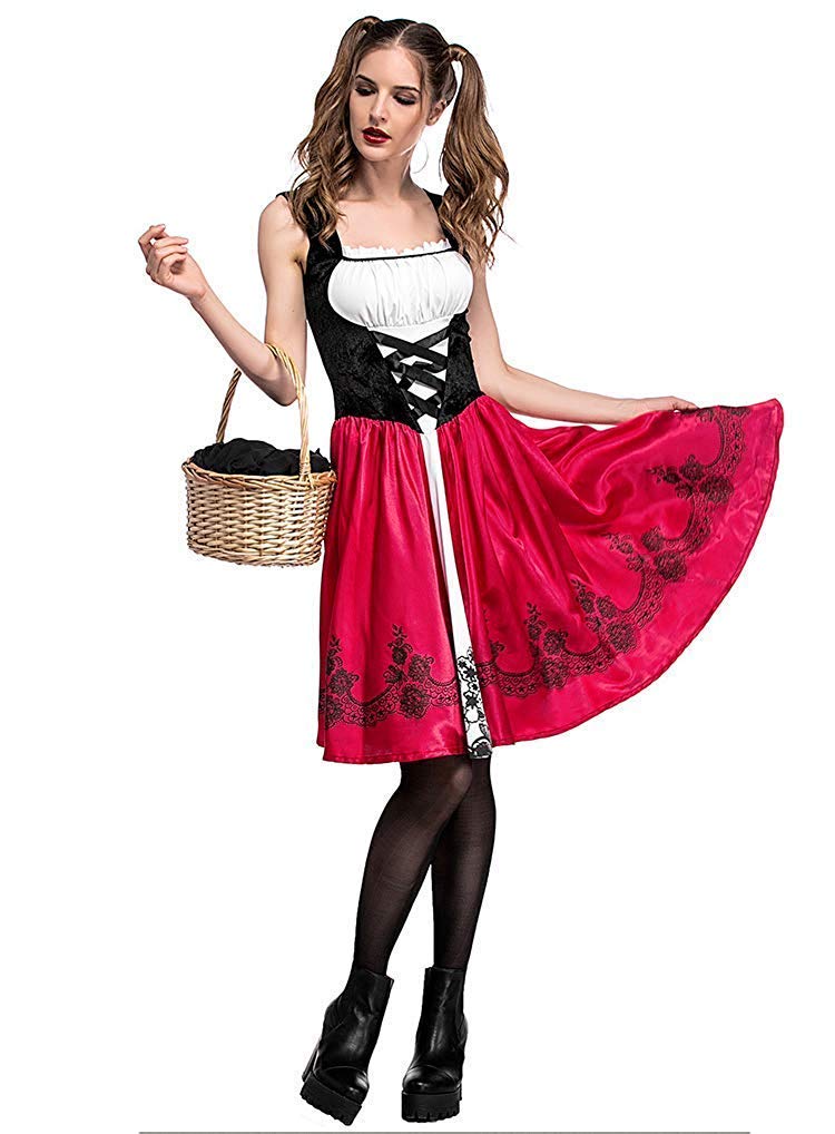 Simplecc Women Little Red Riding Hood Costume Christmas Halloween Party Dress with Cape Medium - Image 5