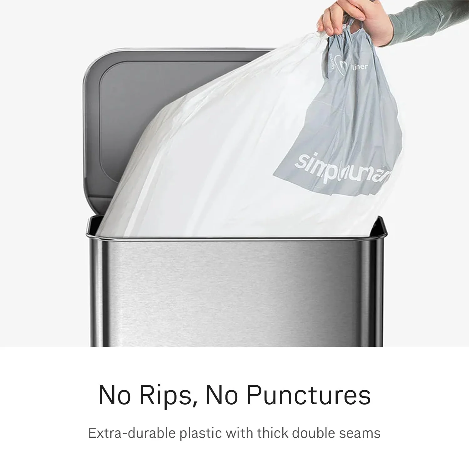 simplehuman Code D 100 Liners, 50% Recycled Custom Fit Bin Bags in Dispenser Packs, Durable Drawstring Tie Handle, 20L, White - Image 3
