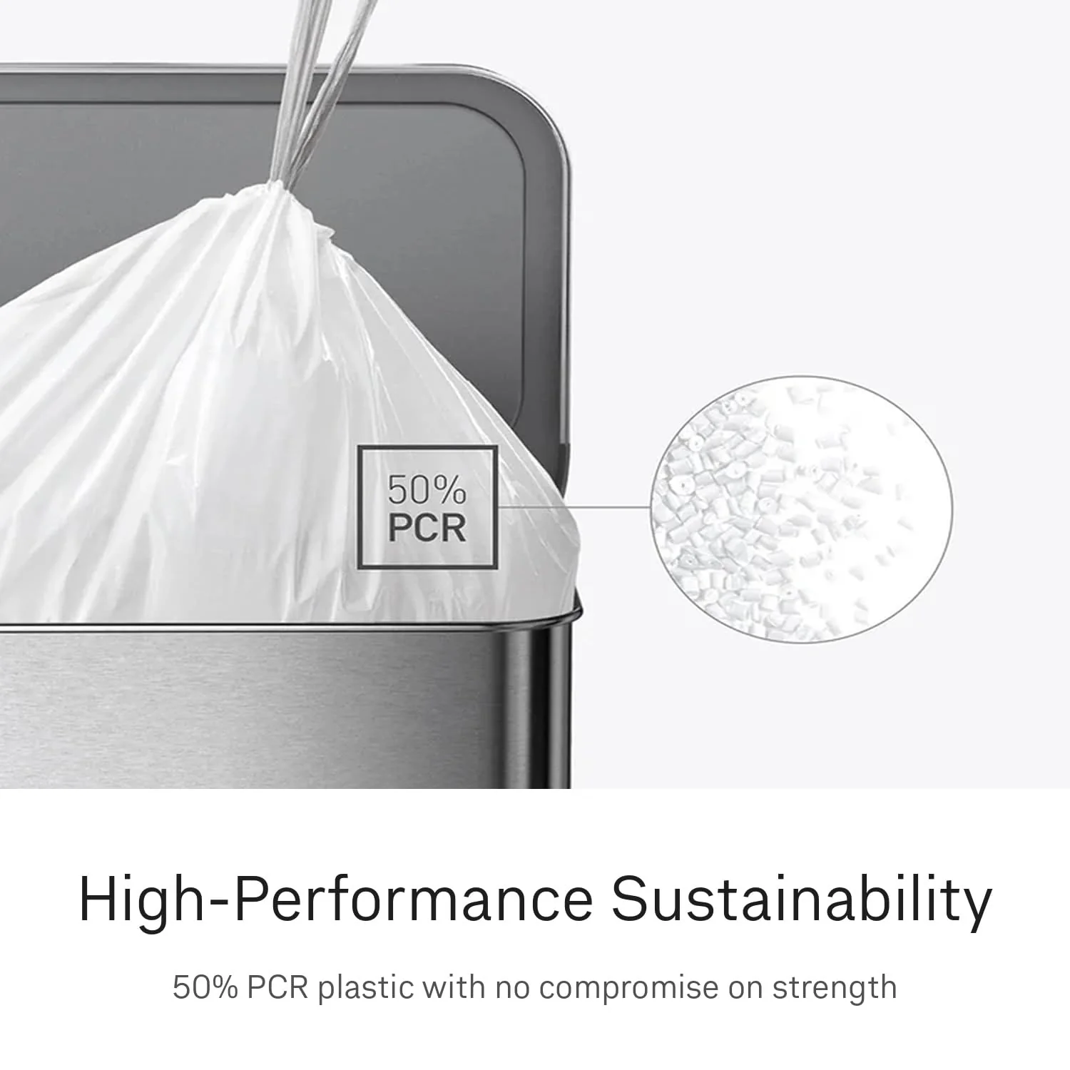 simplehuman Code D 100 Liners, 50% Recycled Custom Fit Bin Bags in Dispenser Packs, Durable Drawstring Tie Handle, 20L, White - Image 4