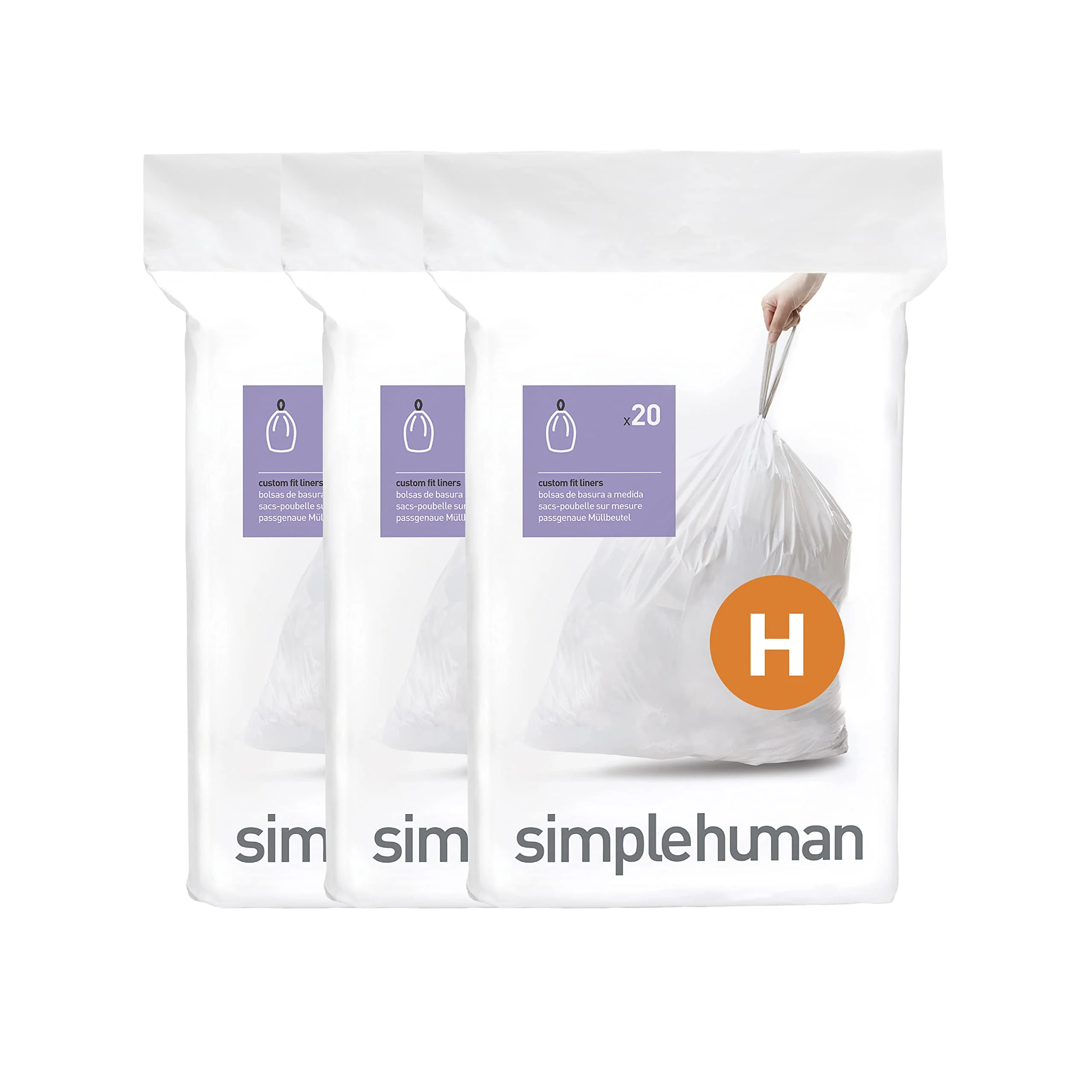 simplehuman Code H 60 Count, Dispenser Pack Custom Fit Liners, Drawstring Trash Bags, 30-35 Liter / 8-9.2 Gallon, White - Image 2