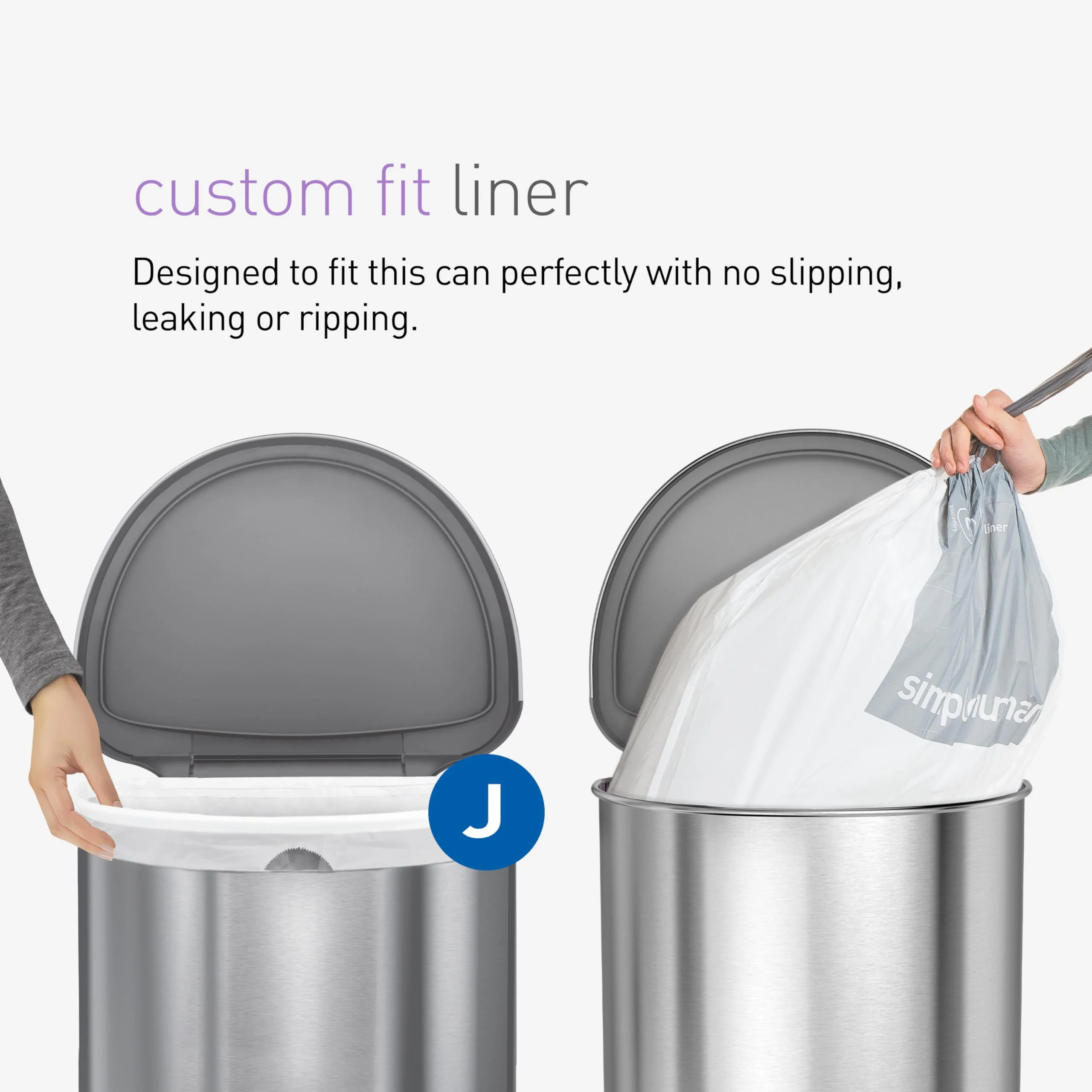 simplehuman Code J 200 Count, Genuine Custom Fit Liners, Drawstring Trash Bags in Dispenser Packs, 30-45 Liter / 8-12 Gallon, White - Image 3