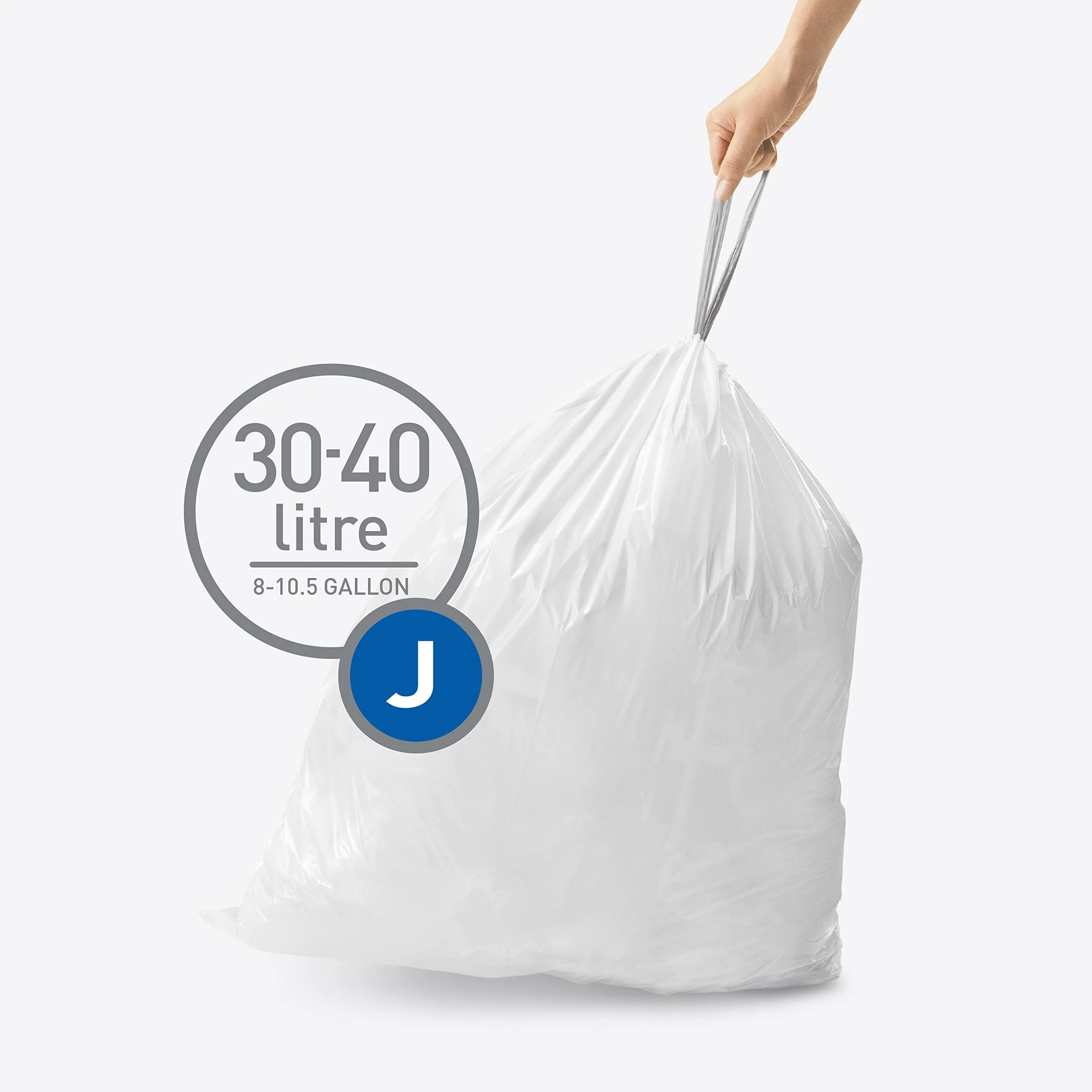 simplehuman Code J 200 Count, Genuine Custom Fit Liners, Drawstring Trash Bags in Dispenser Packs, 30-45 Liter / 8-12 Gallon, White - Image 4