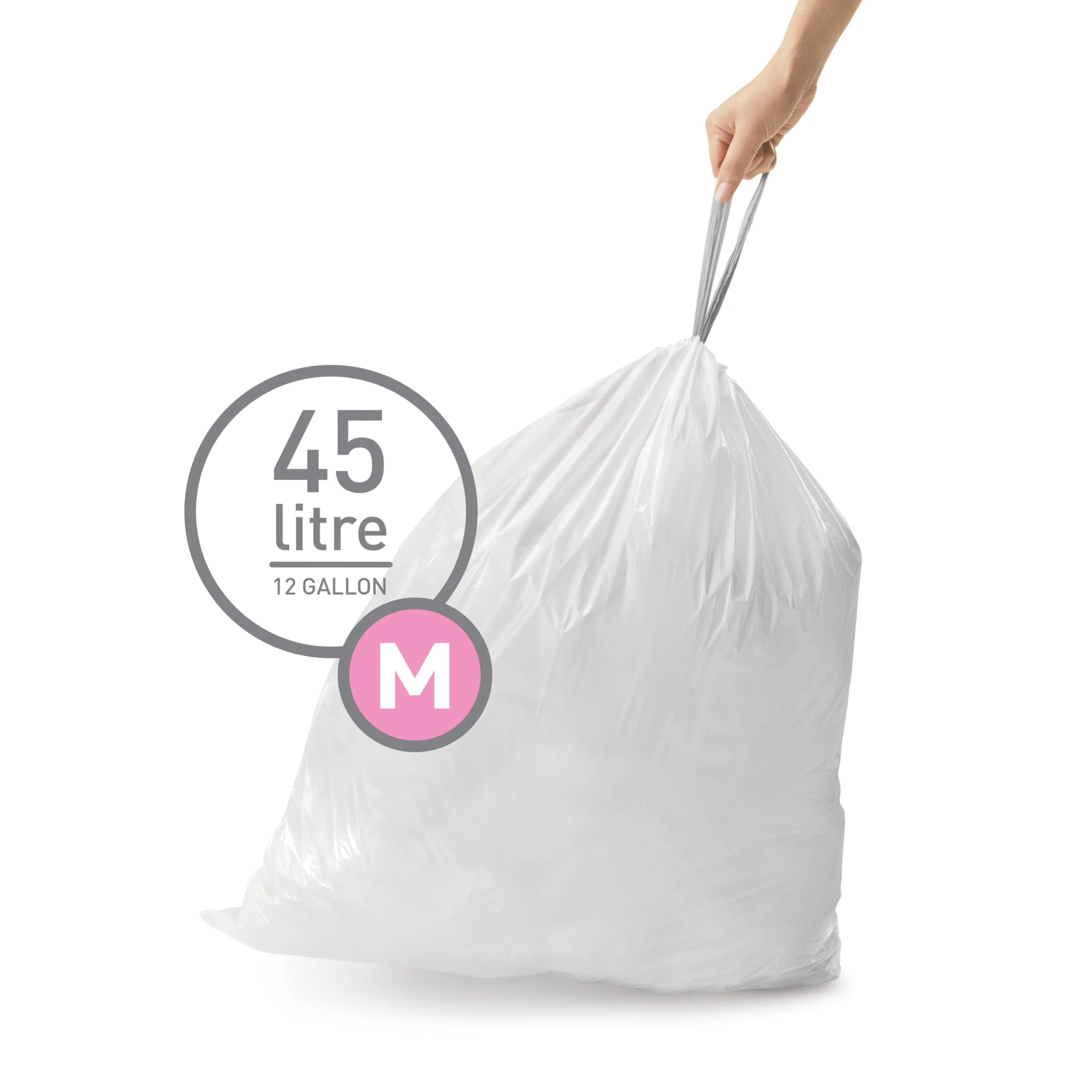 simplehuman Code M, Dispenser Pack Custom Fit Liners, Drawstring Trash Bags, 45 Liter / 11.9 Gallon, White, 200 Count (Pack of 2) - Image 4
