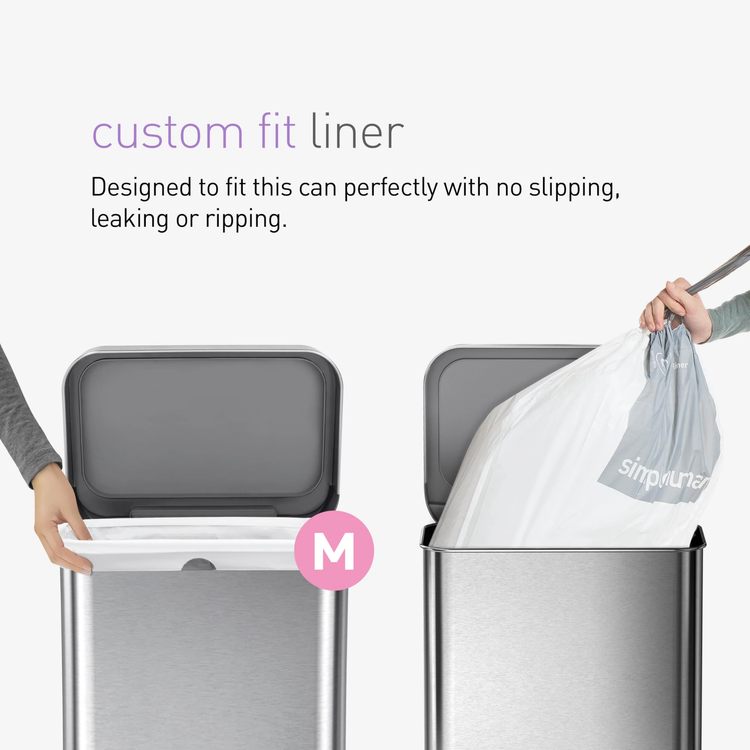 simplehuman Code M, Dispenser Pack Custom Fit Liners, Drawstring Trash Bags, 45 Liter / 11.9 Gallon, White, 200 Count (Pack of 2) - Image 2