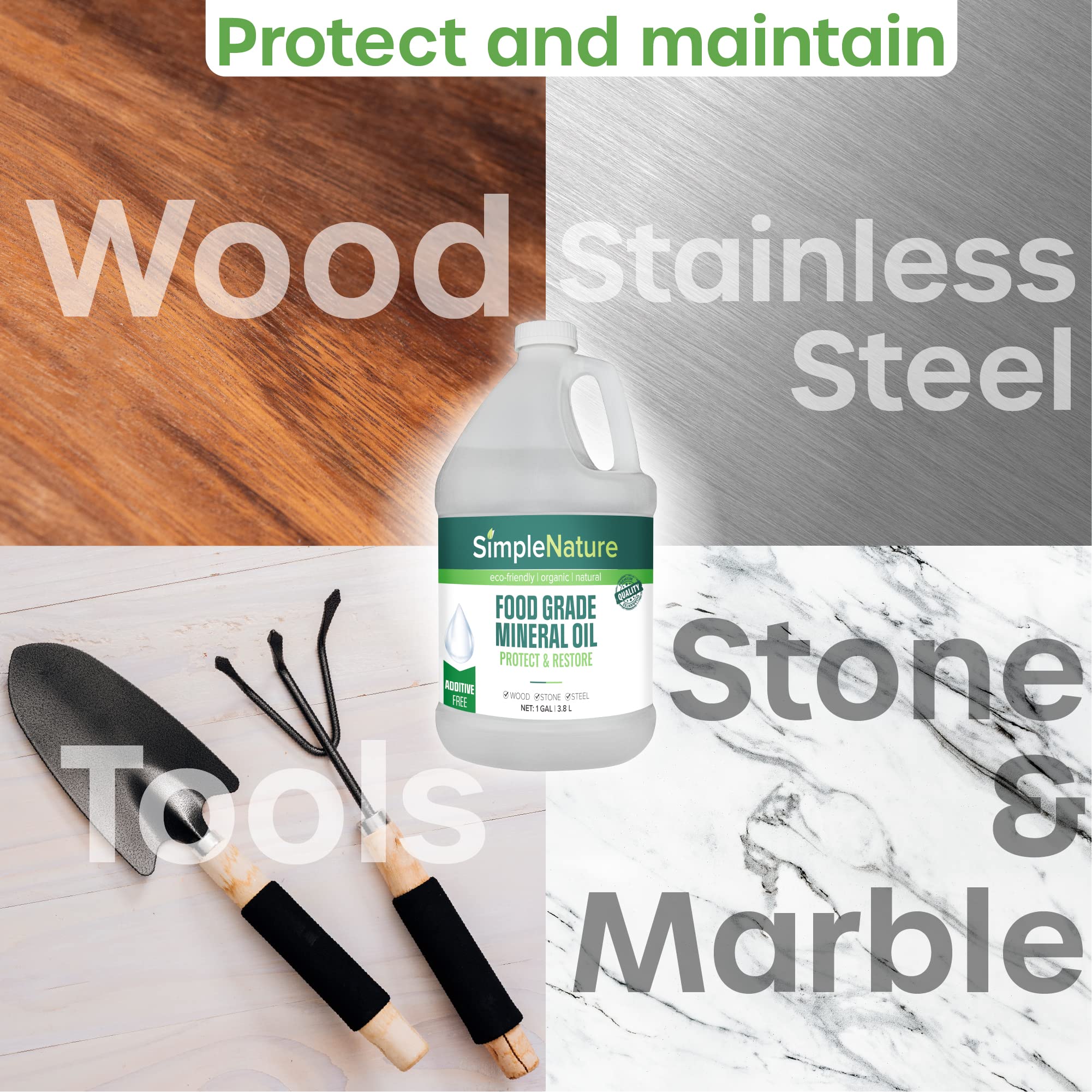 SimpleNature Food Grade Mineral Oil - for Moisturizing, Lubricating, Restoring & Protecting Wood, Cutting Boards, Butcher Block, Countertops, and Stainless Steel (2 Gallons) - Image 2