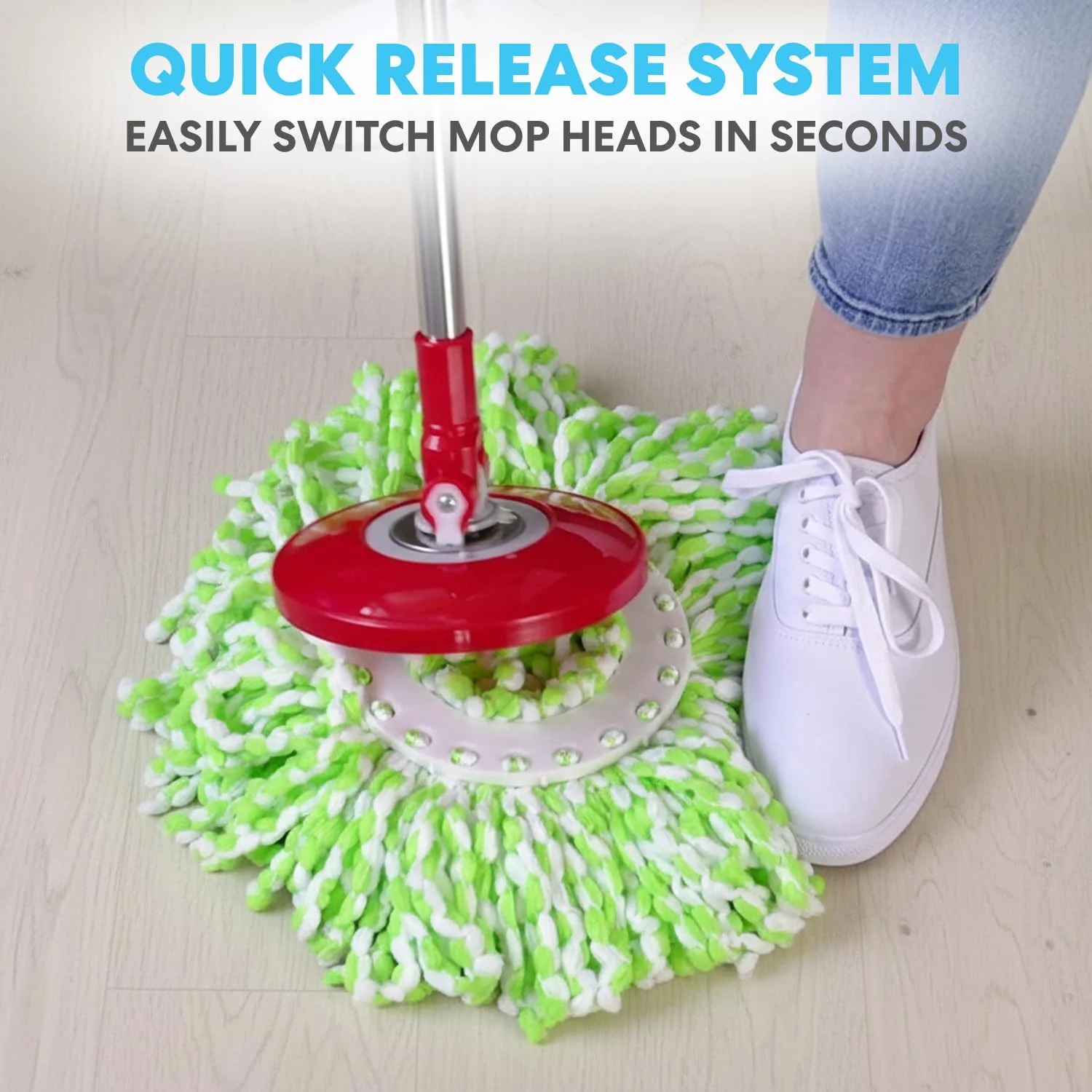 Simpli-Magic 79349 Spin Mop Cleaning System with 3 Microfiber Mop Heads, Red/GRAY,Red/Black - Image 3