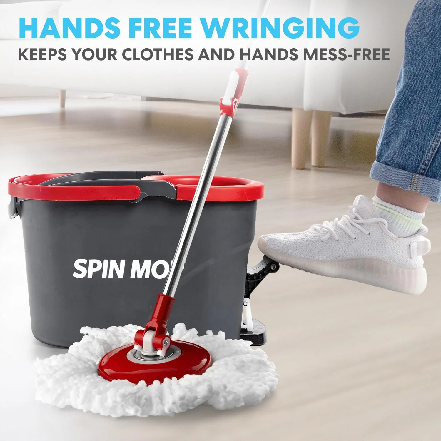 Simpli-Magic 79349 Spin Mop Cleaning System with 3 Microfiber Mop Heads, Red/GRAY,Red/Black - Image 5