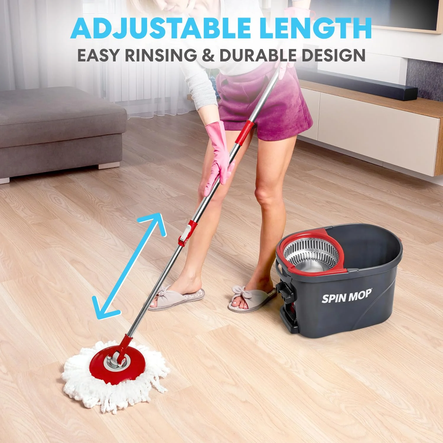Simpli-Magic 79349 Spin Mop Cleaning System with 3 Microfiber Mop Heads, Red/GRAY,Red/Black - Image 6