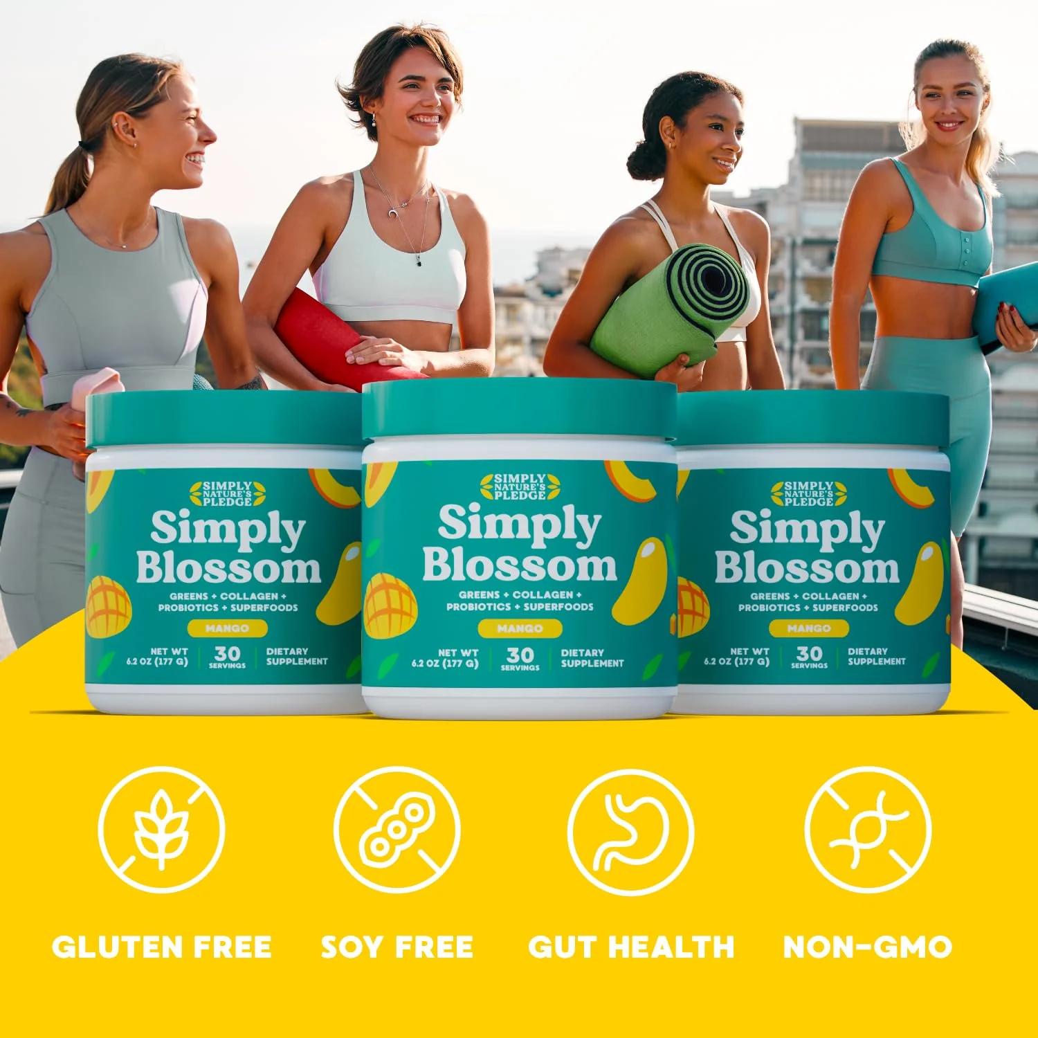 Simply Blossom Nutrition Daily Greens & Superfood Powder + Collagen + Probiotics for Women's Digestive Health & Bloating Relief. Help Your Health Bloom - 3 Month Supply - Mango - Image 5