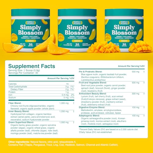 Simply Blossom Nutrition Daily Greens & Superfood Powder + Collagen + Probiotics for Women's Digestive Health & Bloating Relief. Help Your Health Bloom - 3 Month Supply - Mango - Image 7