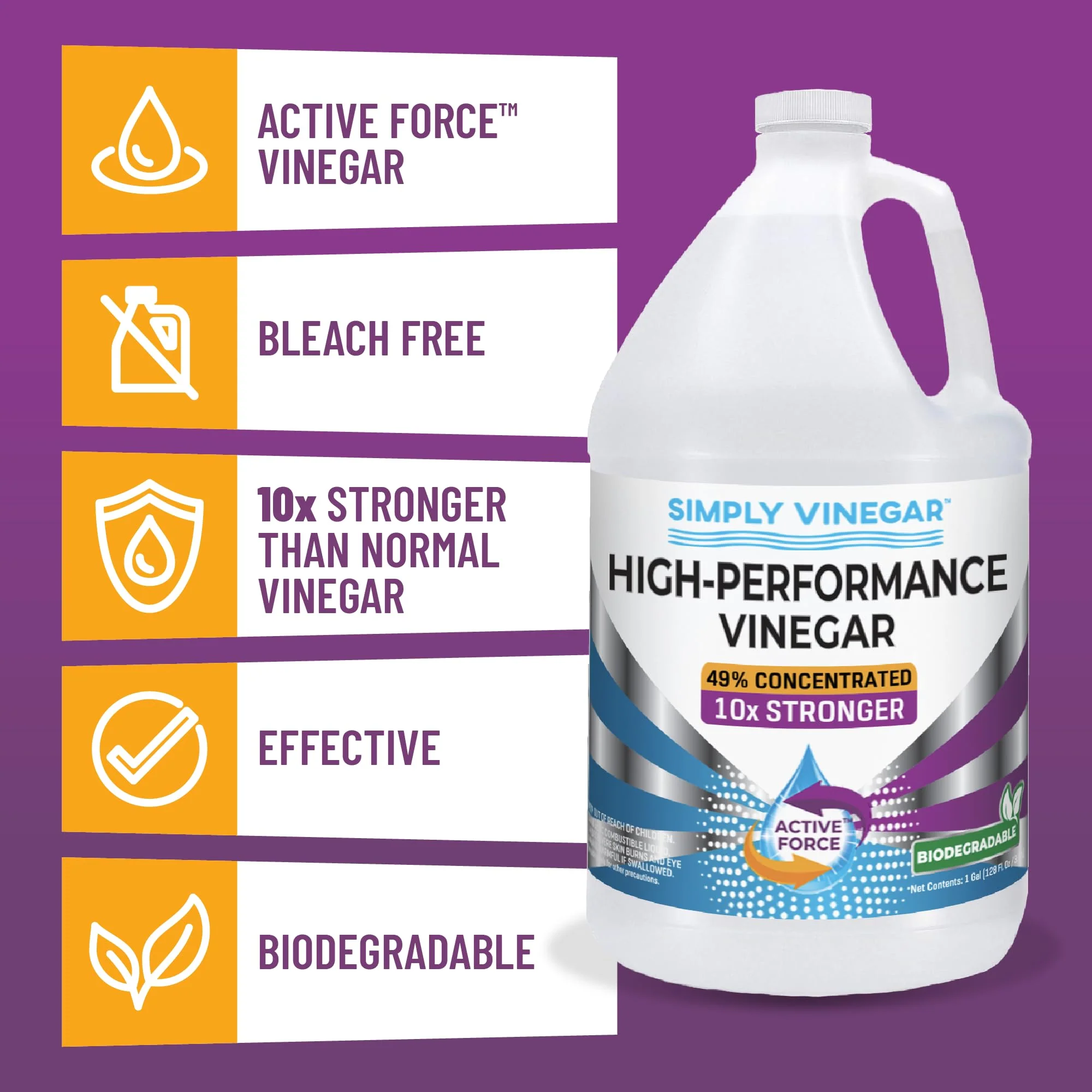 Simply Vinegar Industrial Strength 49% Vinegar – High-Performance Concentrated Cleaner for Home, Garden, Driveways & More – Biodegradable & Bleach-Free (Not for Food Use) - 128 oz (Pack of 2) - Image 3