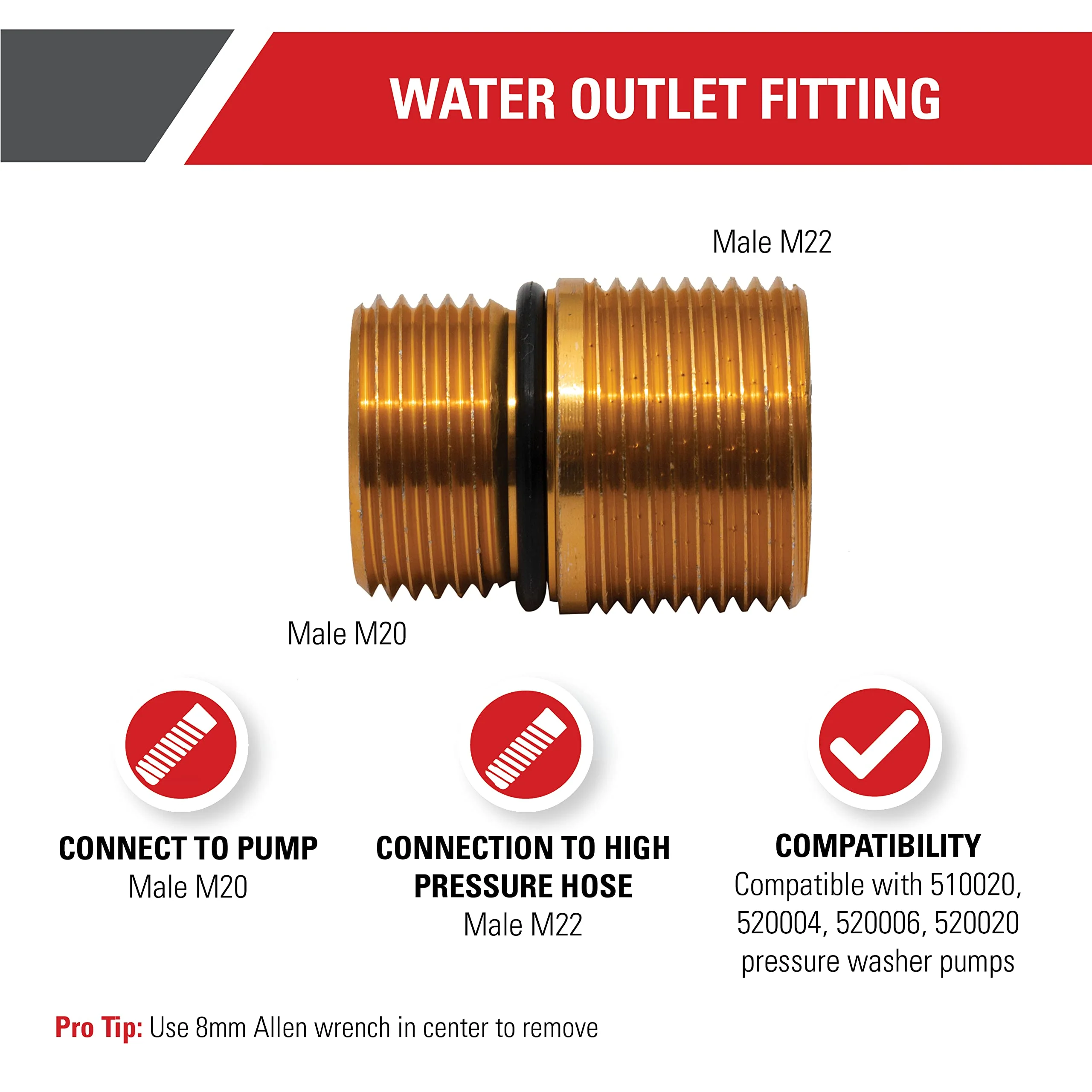 Simpson Cleaning 7110264 Water Oulet Fitting for OEM Technologies 520004 and 520006 Axial Cam Pressure Washer Pumps, Gold - Image 3