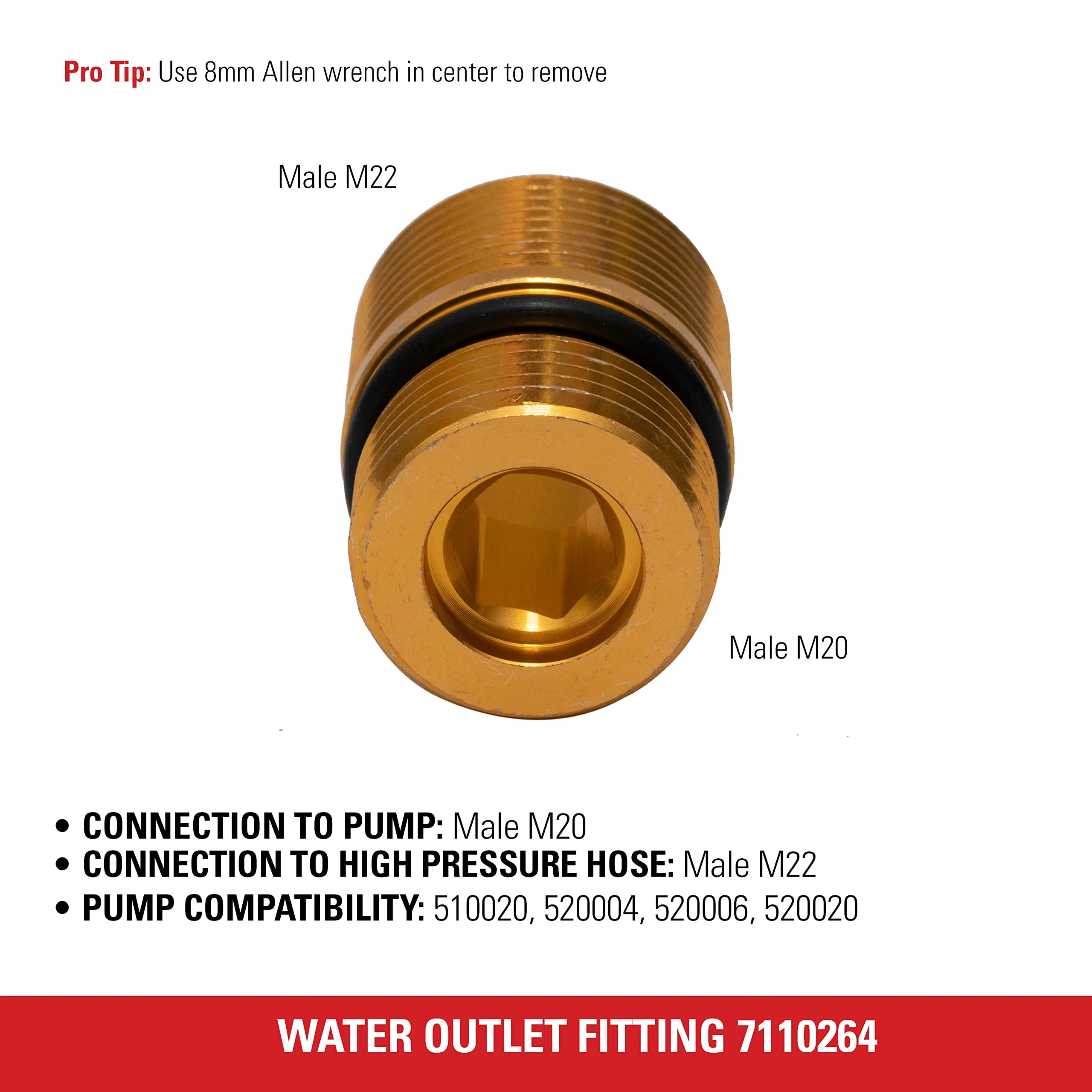 Simpson Cleaning 7110264 Water Oulet Fitting for OEM Technologies 520004 and 520006 Axial Cam Pressure Washer Pumps, Gold - Image 5