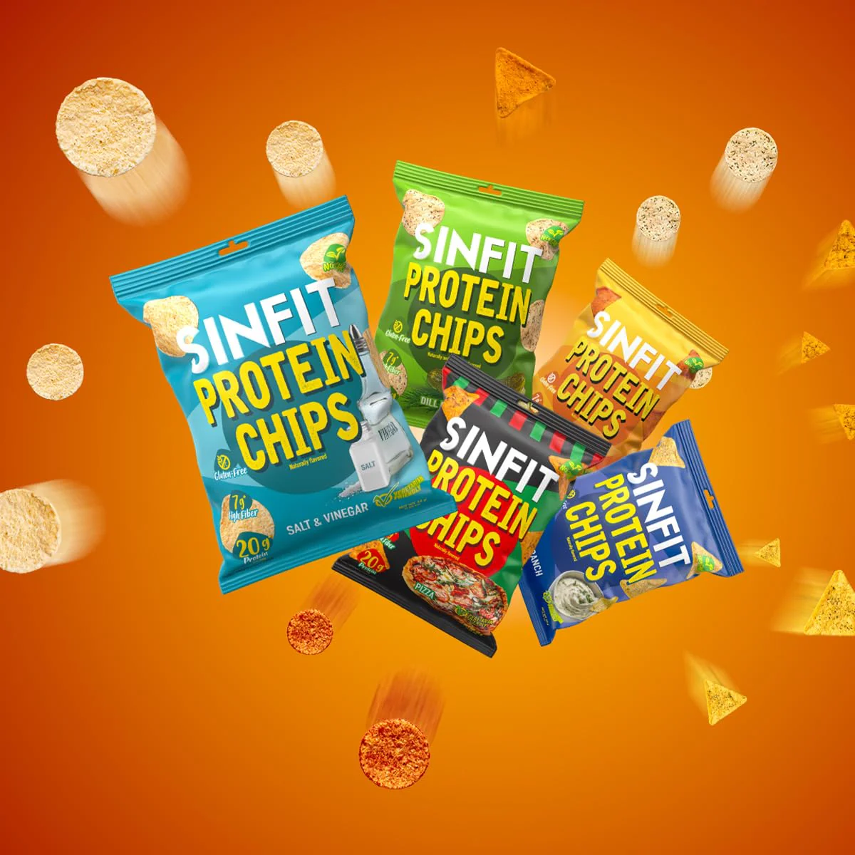 SinFit Protein Chips, 20g Protein/Bag, 50g-Bag, High Fiber, Low Carb, Gluten Free,7/box (7 Bags, Salt & Vinegar) - Image 2