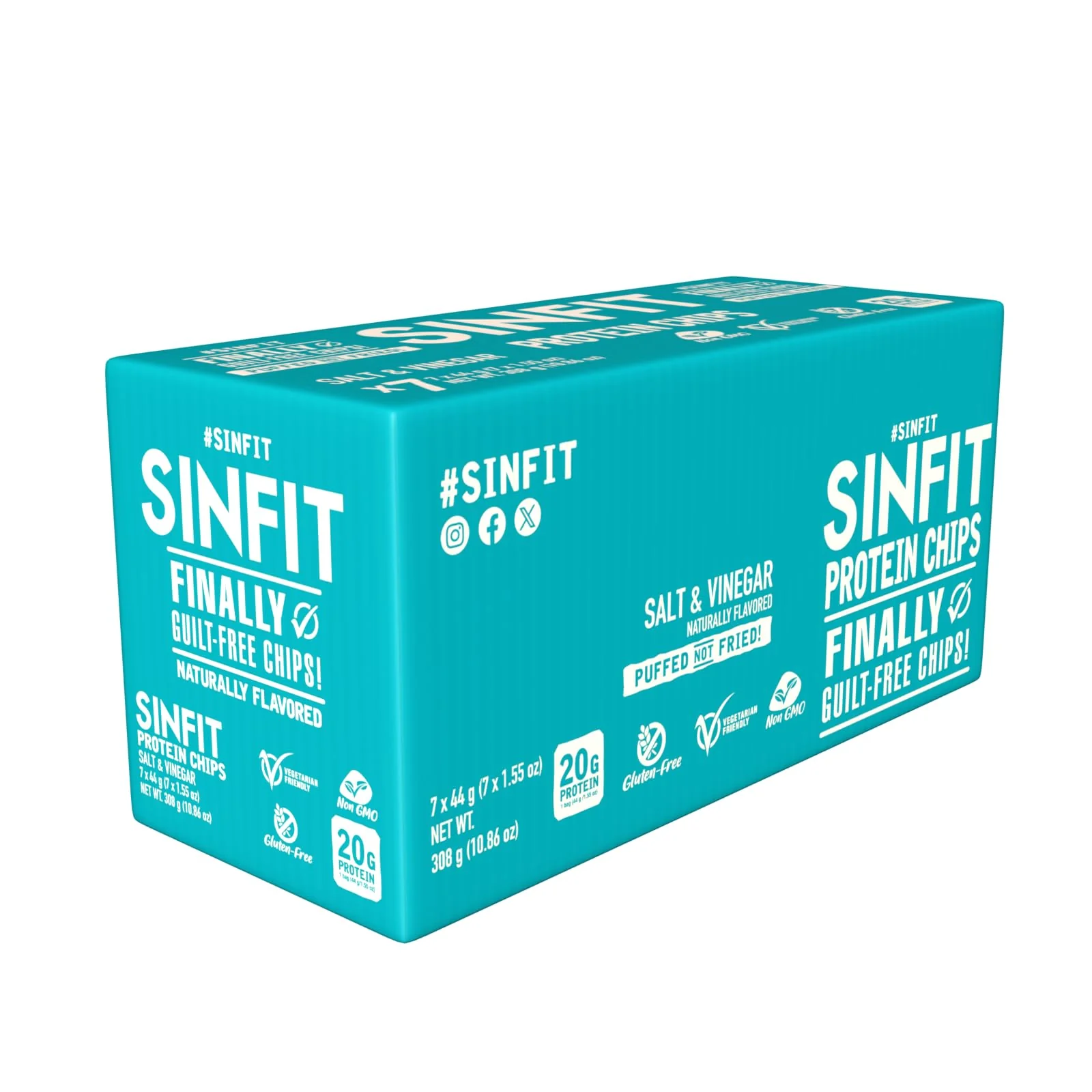 SinFit Protein Chips, 20g Protein/Bag, 50g-Bag, High Fiber, Low Carb, Gluten Free,7/box (7 Bags, Salt & Vinegar) - Image 3