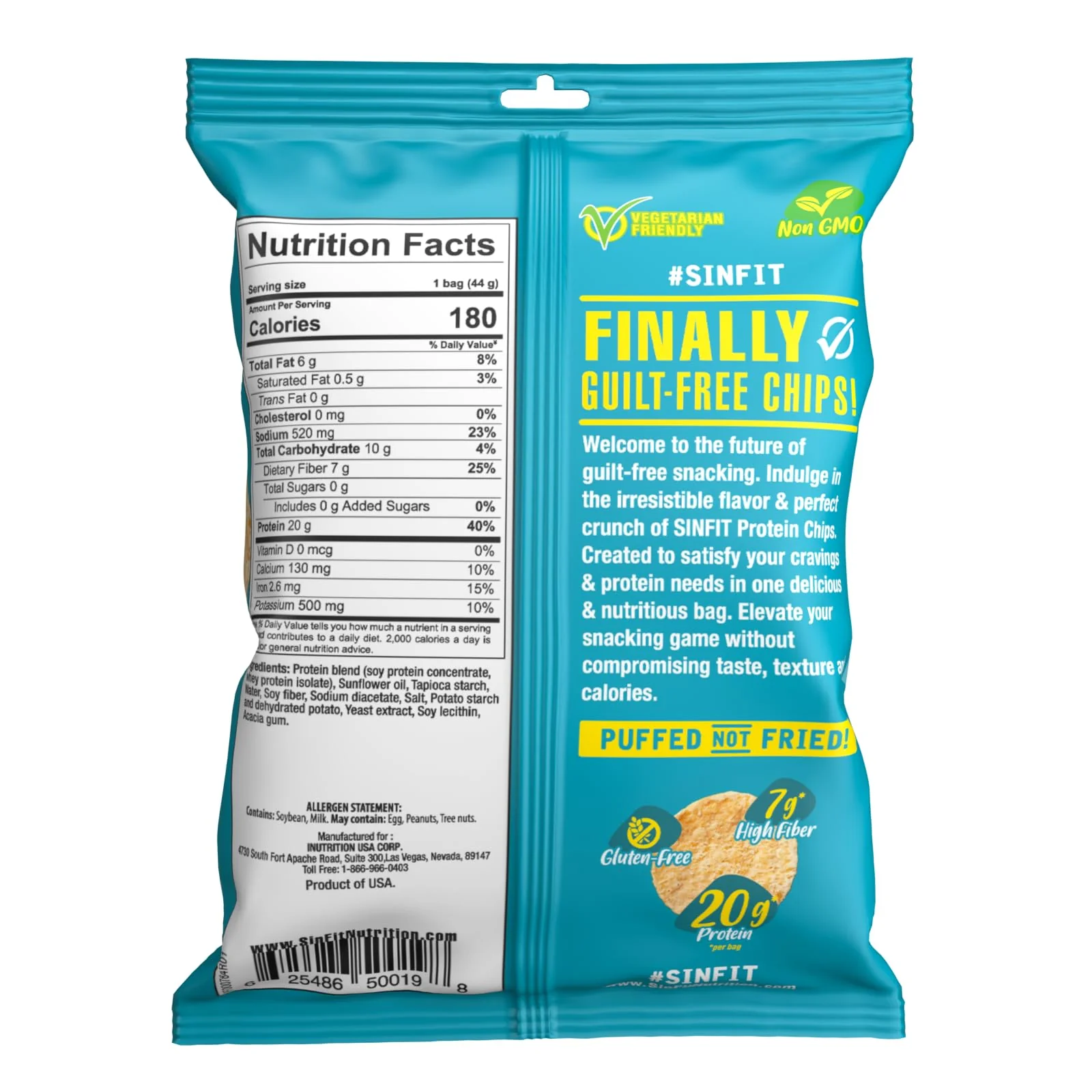 SinFit Protein Chips, 20g Protein/Bag, 50g-Bag, High Fiber, Low Carb, Gluten Free,7/box (7 Bags, Salt & Vinegar) - Image 6