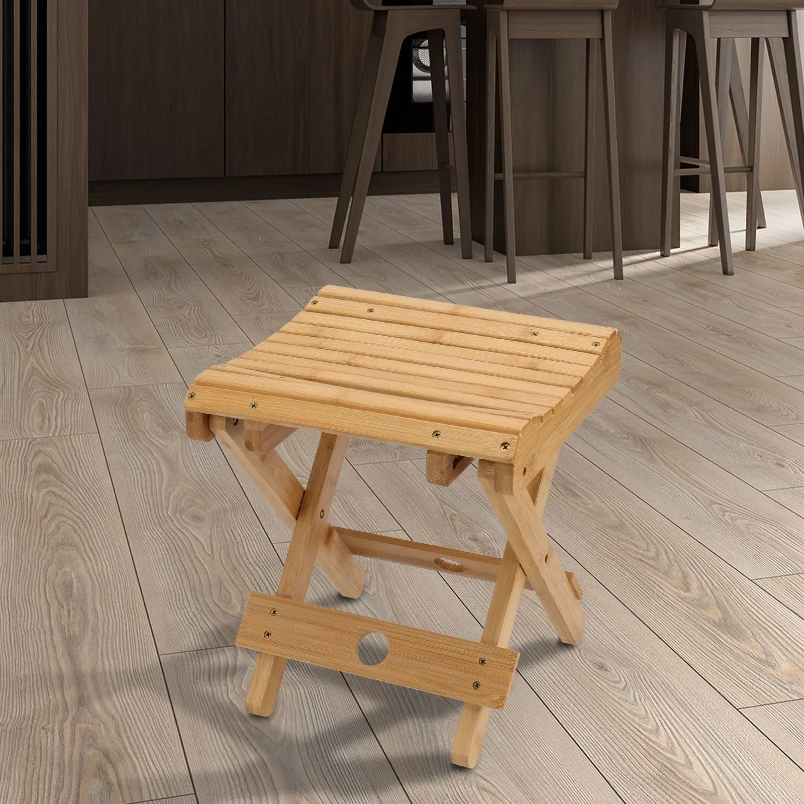 SINJEUN 2 Pack 12 Inch Natural Bamboo Folding Bench Seat Stool Bench for Bathroom, Spa, Sauna, Wooden Seat, Shower Bench Stool, Easy Assembled - Image 2