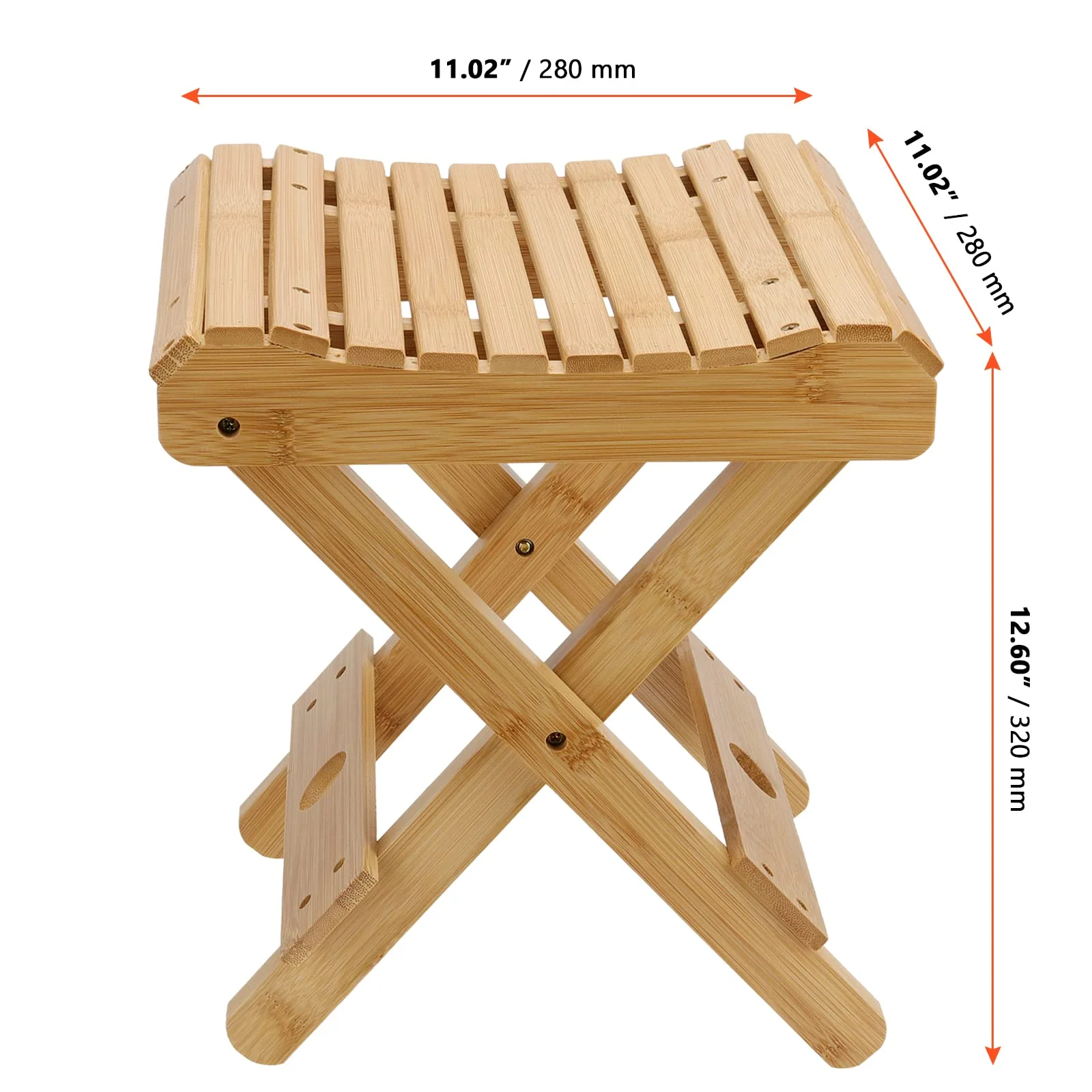SINJEUN 2 Pack 12 Inch Natural Bamboo Folding Bench Seat Stool Bench for Bathroom, Spa, Sauna, Wooden Seat, Shower Bench Stool, Easy Assembled - Image 7
