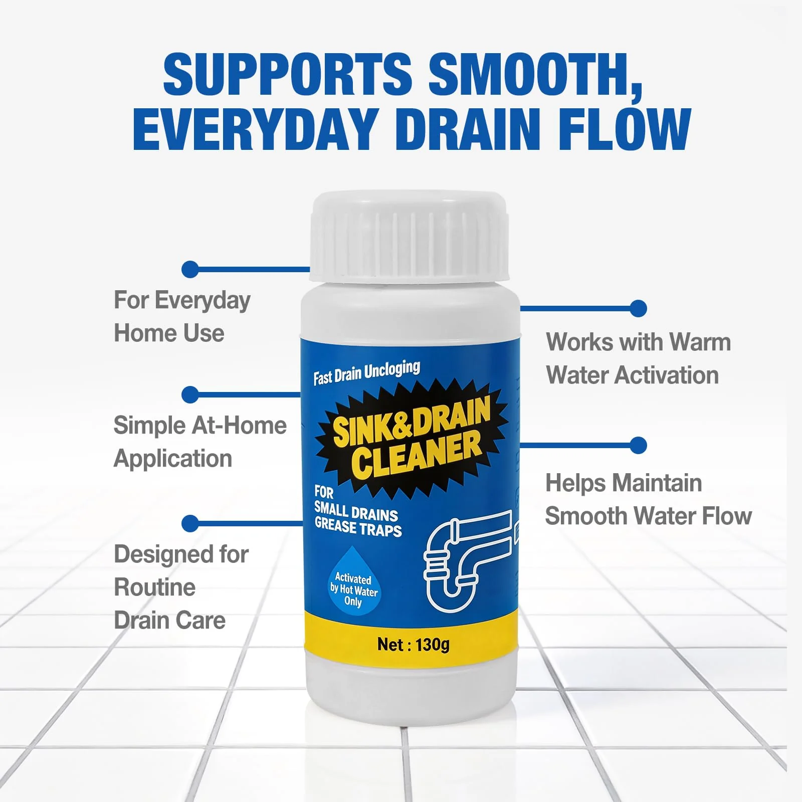 Sink Drain Cleaner Powder: Household Drain Clog Remover for Sink Shower Tub Kitchen Bathroom Pipes Floor Drains - Easy-to-Use Home Unclogging Opener (4 Pack) - Image 6