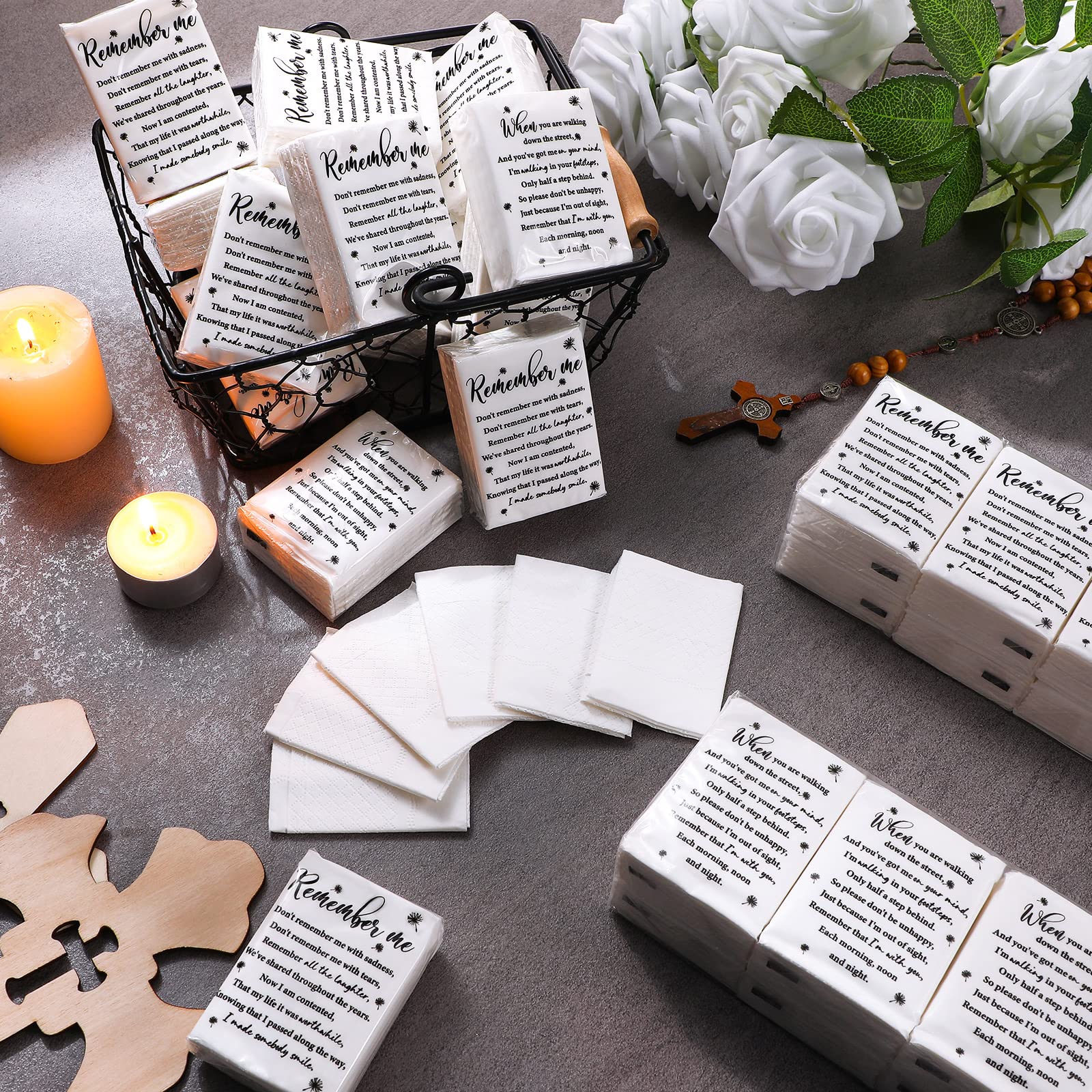 Sinmoe 120 Pack Funeral Tissues Packs for Guests Memorial Keepsakes Facial Pocket Tissues Favors Inspirational Poem 3 Ply Mini Travel Size Tissue Packs for Guests Relatives Family (Memorial) - Image 6