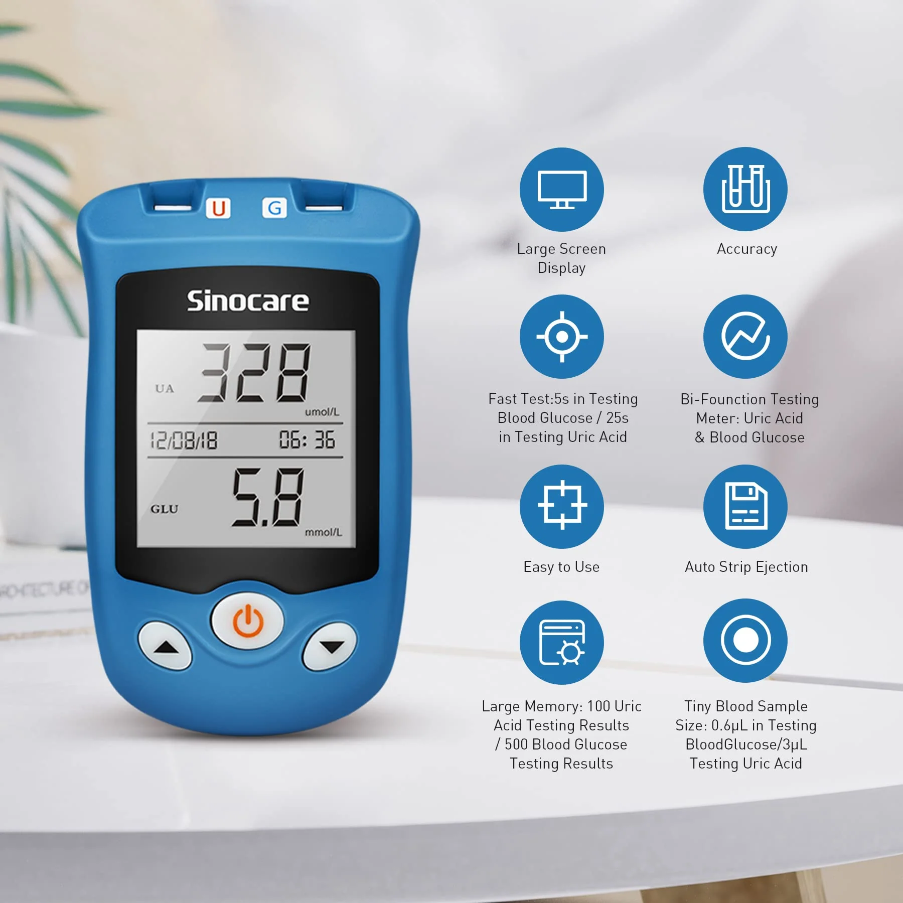 sinocare Uric Acid & Blood Sugar Monitor, 2 in 1 Meter, Uric Acid Testing & Blood Glucose Test Kit, 50pcs Uric Acid Test Strips + 50pcs Blood Suar Test Strips & 100pcs Lans., for Home Use UK - Image 6