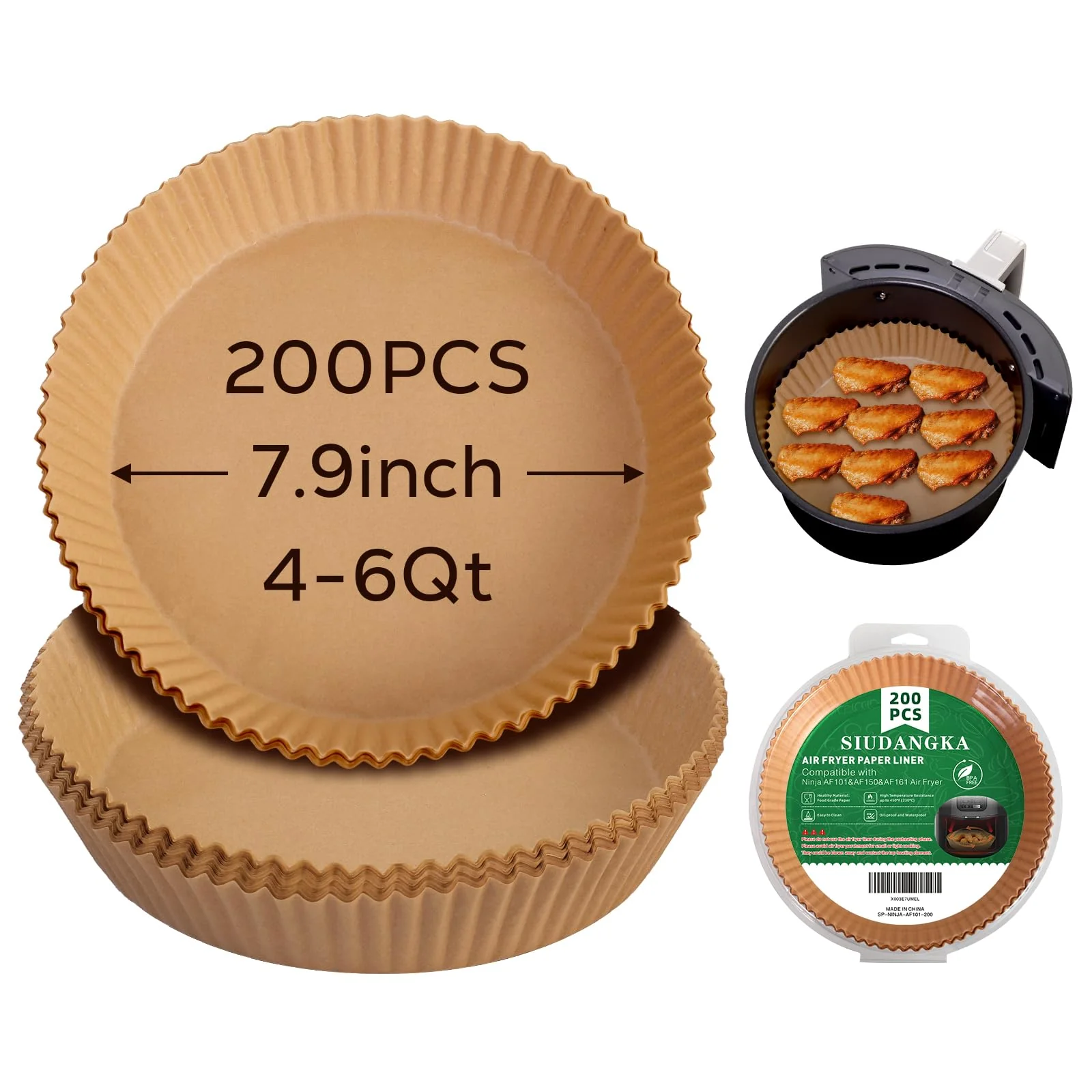 SIUDANGKA 200 Pcs Air Fryer Liners - Disposable Parchment Paper Sheets for Ninja Air Fryer AF101 & AF150 XL