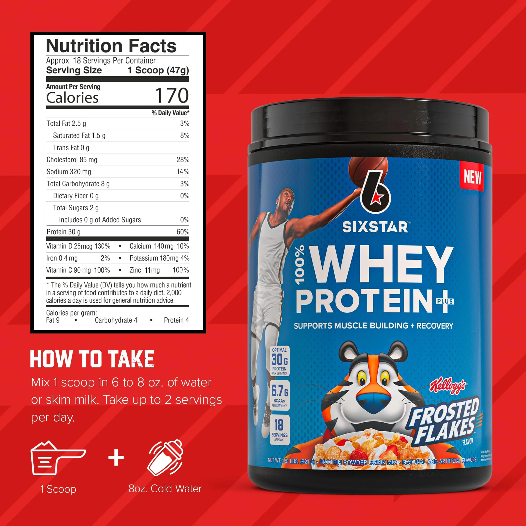 Six Star Whey Protein Powder Plus - Muscle Building & Recovery Formula with Whey Isolate Powder, BCAAs, 30g Protein, Immune Support - Post-Workout Supplement - Kellogg’s Frosted Flakes Flavor, 1.8 lbs - Image 5
