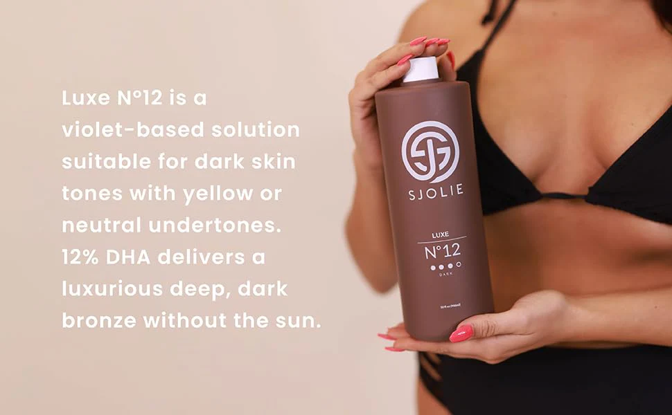 SJOLIE Spray Tan Solution - Luxe 12 - Violet Based Dark Blend | Sunless Tanning Solution for Deep, Dark Bronze Finish, All Natural (32oz) - Image 6